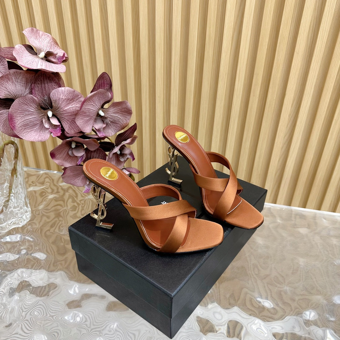 OPYUM 10 CM HIGH MULES IN BROWNIE SILK