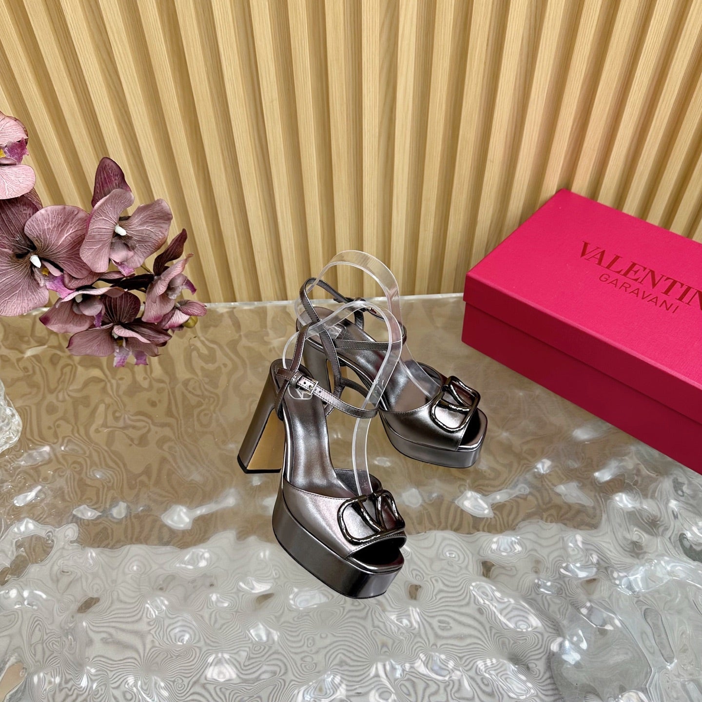 VT High Heels Sandals 110mm Gray Calfskin 286481