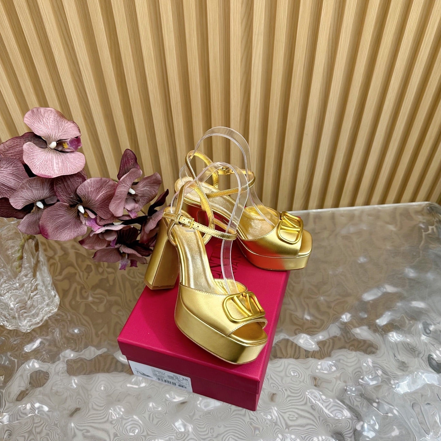 VT High Heels Sandals 110mm Gold Calfskin 286482