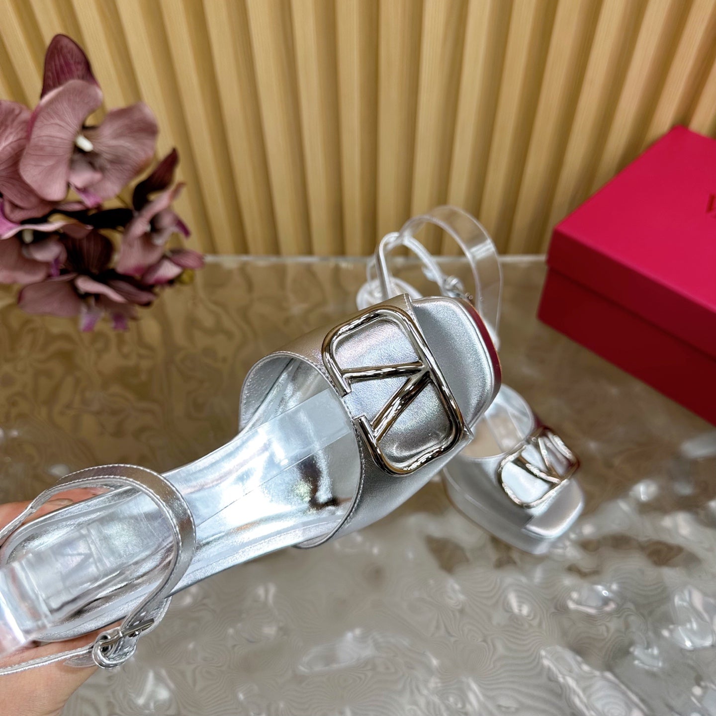 VT High Heels Sandals 110mm Silver Calfskin 286483