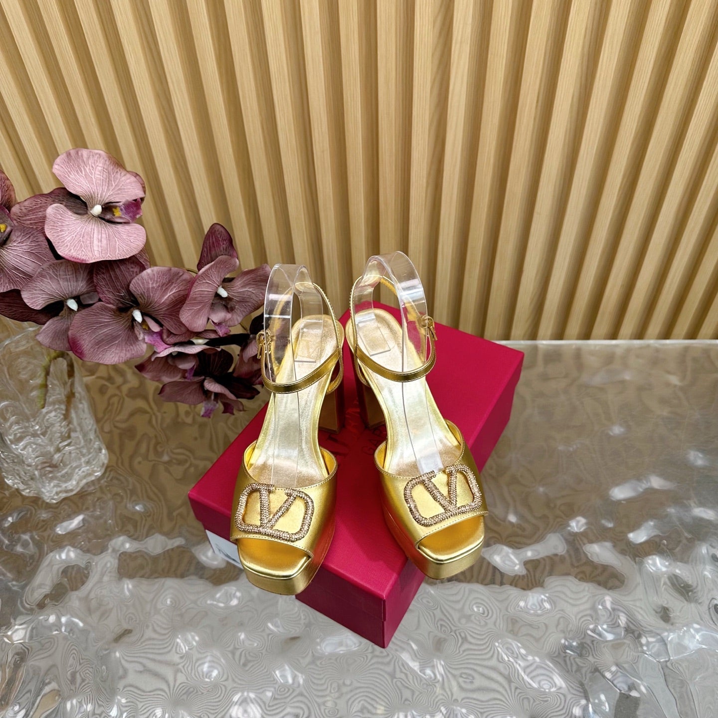 VT High Heels Sandals 110mm Gold Calfskin 286485