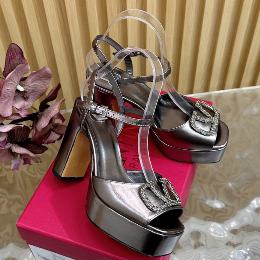 VT High Heels Sandals 110mm Gray Calfskin 286486