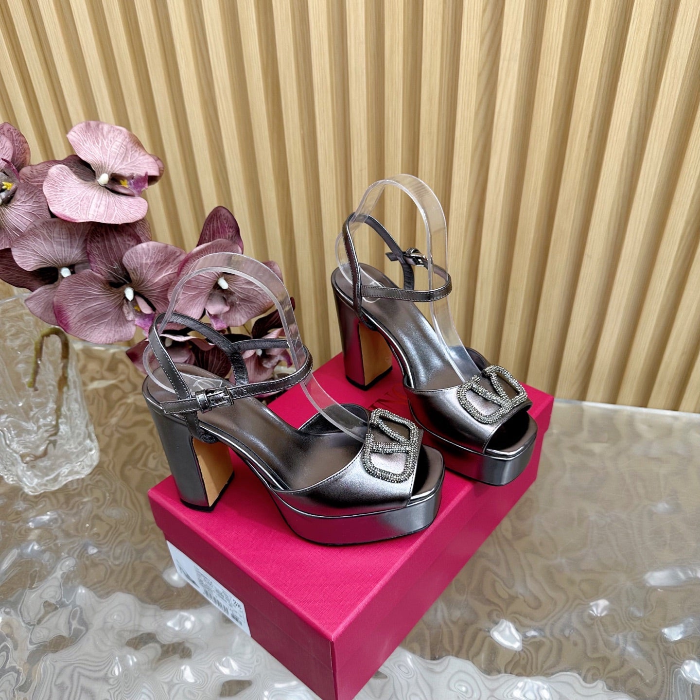 VT High Heels Sandals 110mm Gray Calfskin 286486