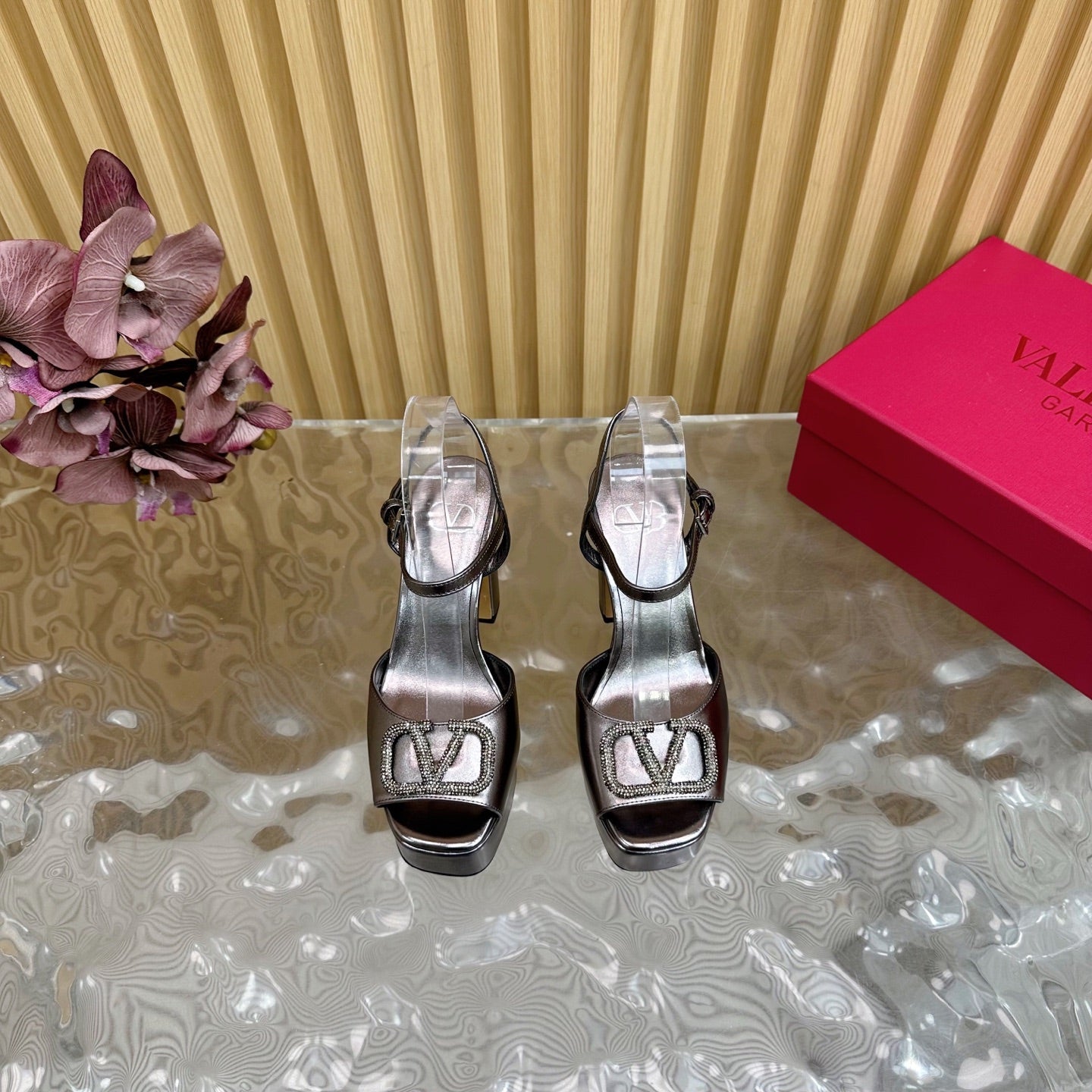 VT High Heels Sandals 110mm Gray Calfskin 286486