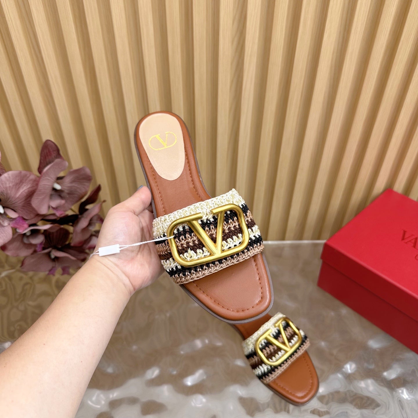 VT 25 Bohemian Slippers Brown Knitted Sheepskin 325189