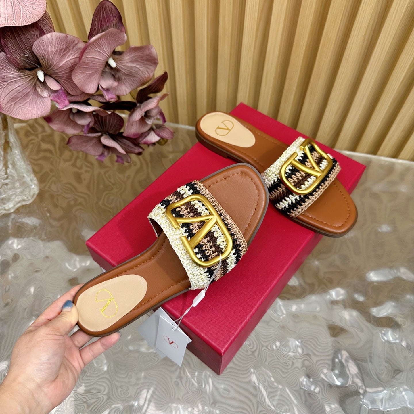 VT 25 Bohemian Slippers Brown Knitted Sheepskin 325189