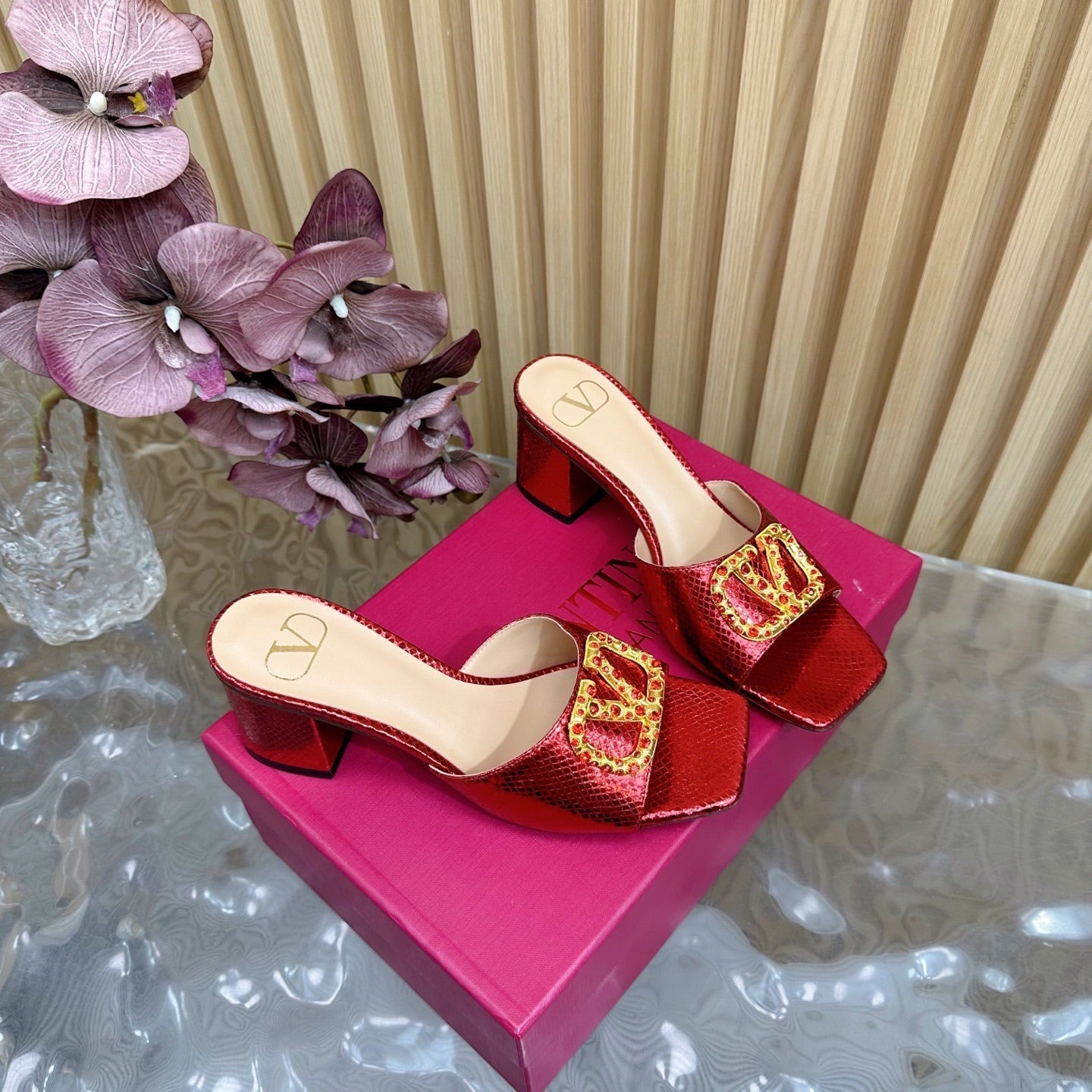 VT 25 Vlogo Mule Red Snakeskin Leather 331926