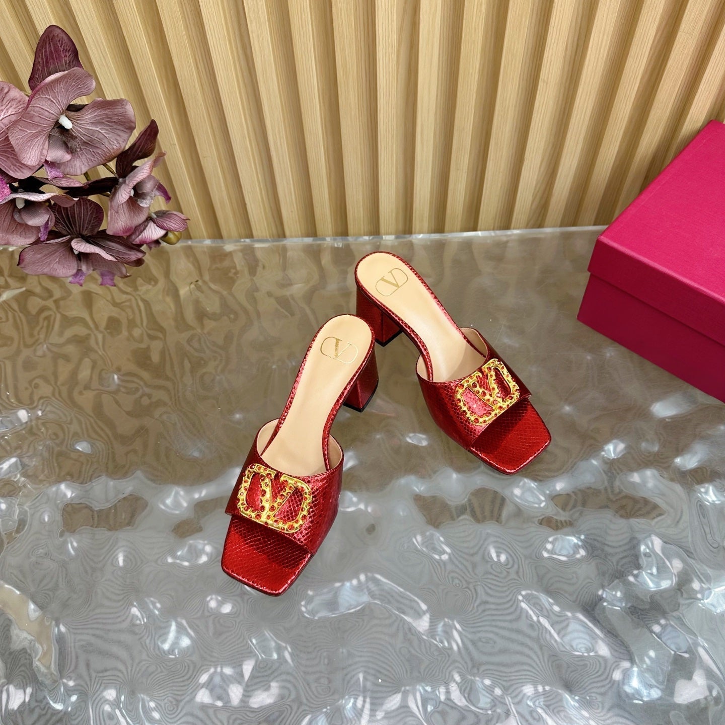 VT 25 Vlogo Mule Red Snakeskin Leather 331926