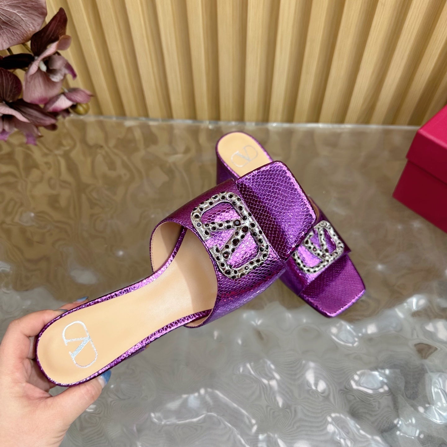 VT 25 Vlogo Mule Purple Snakeskin Leather 331928