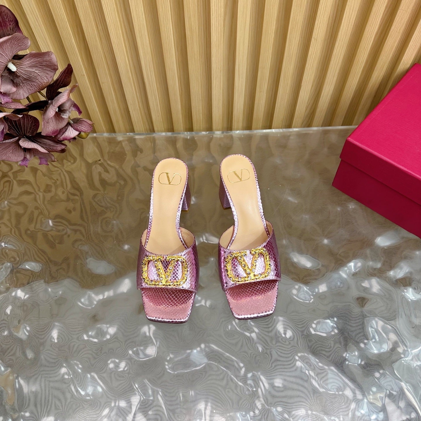 VT 25 Vlogo Mule Pink Snakeskin Leather 331929