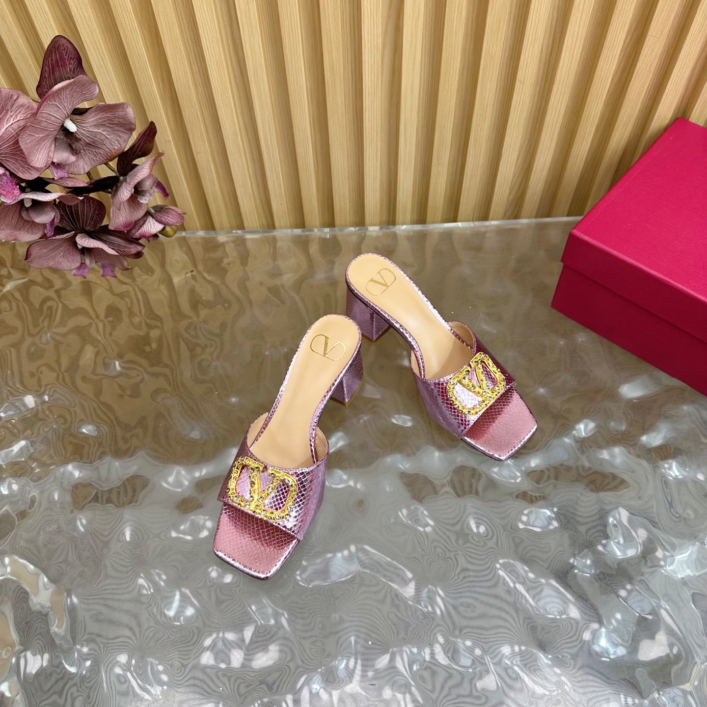 VT 25 Vlogo Mule Pink Snakeskin Leather 331929