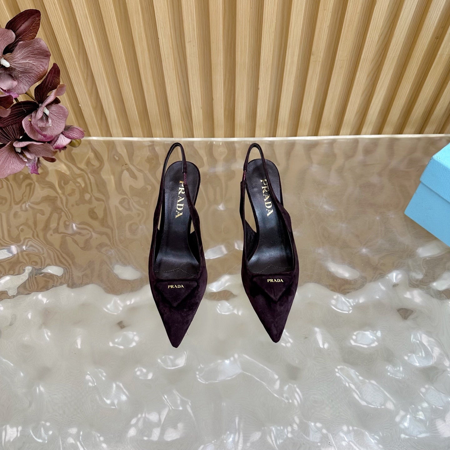 Prada 2025 Slingback Deep Burgundy Suede Sheepskin