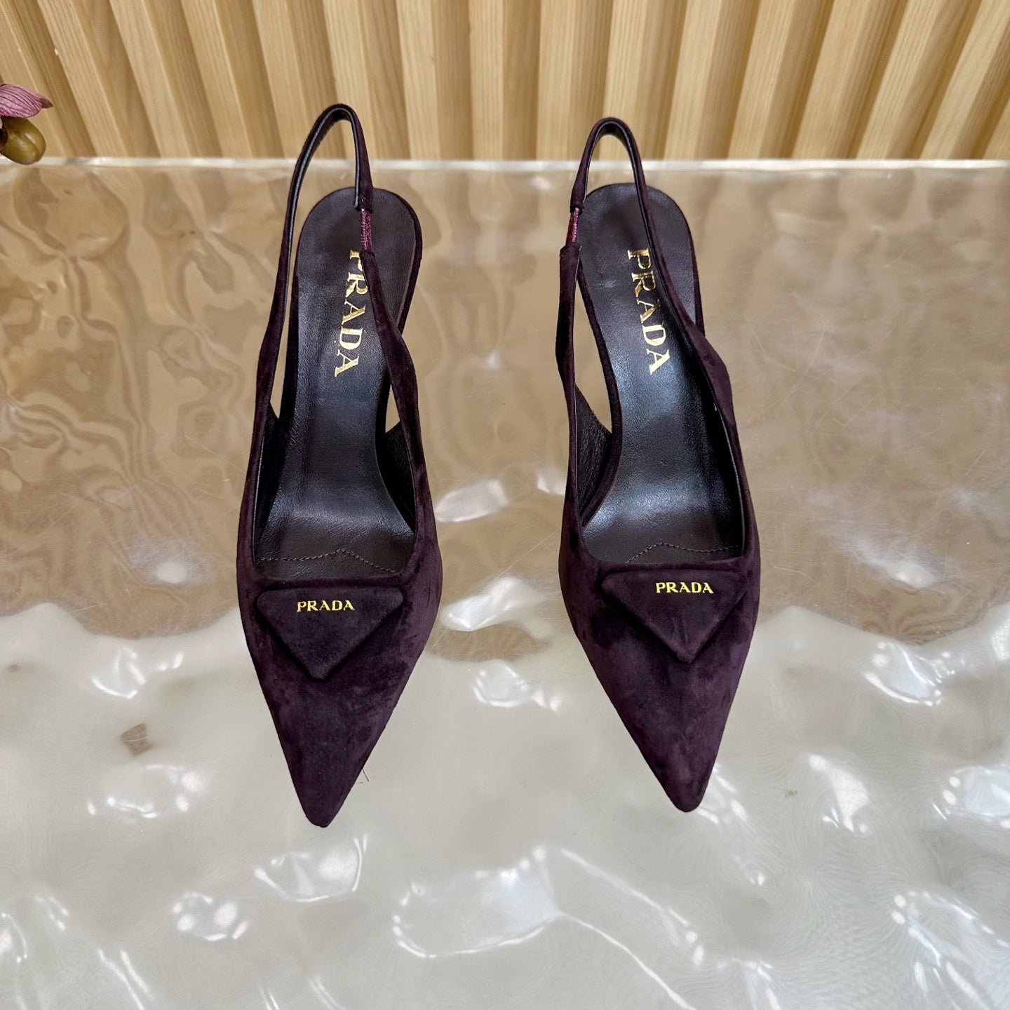 Prada 2025 Slingback Deep Burgundy Suede Sheepskin