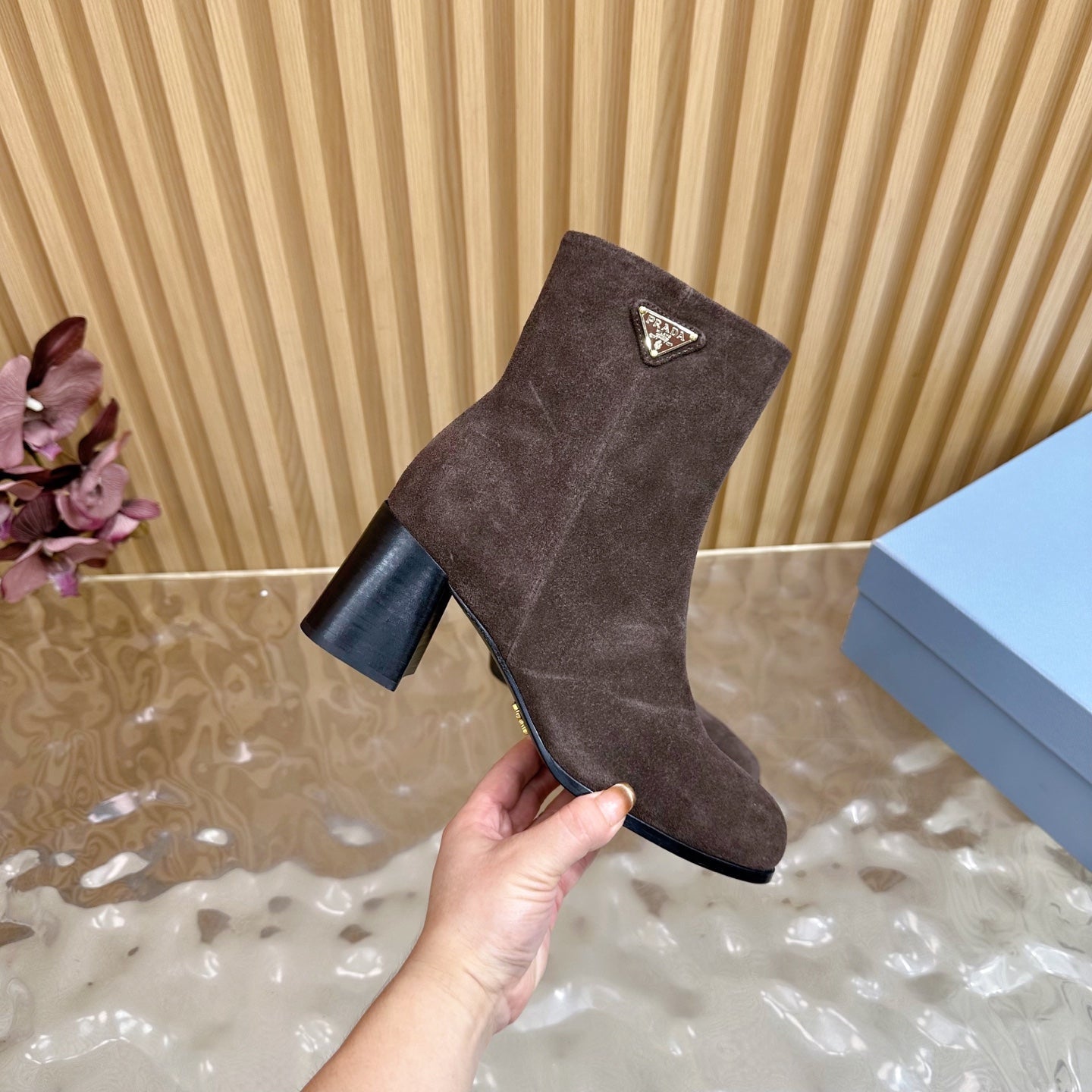 Prada 25 Boot Brown Black Suede 498222