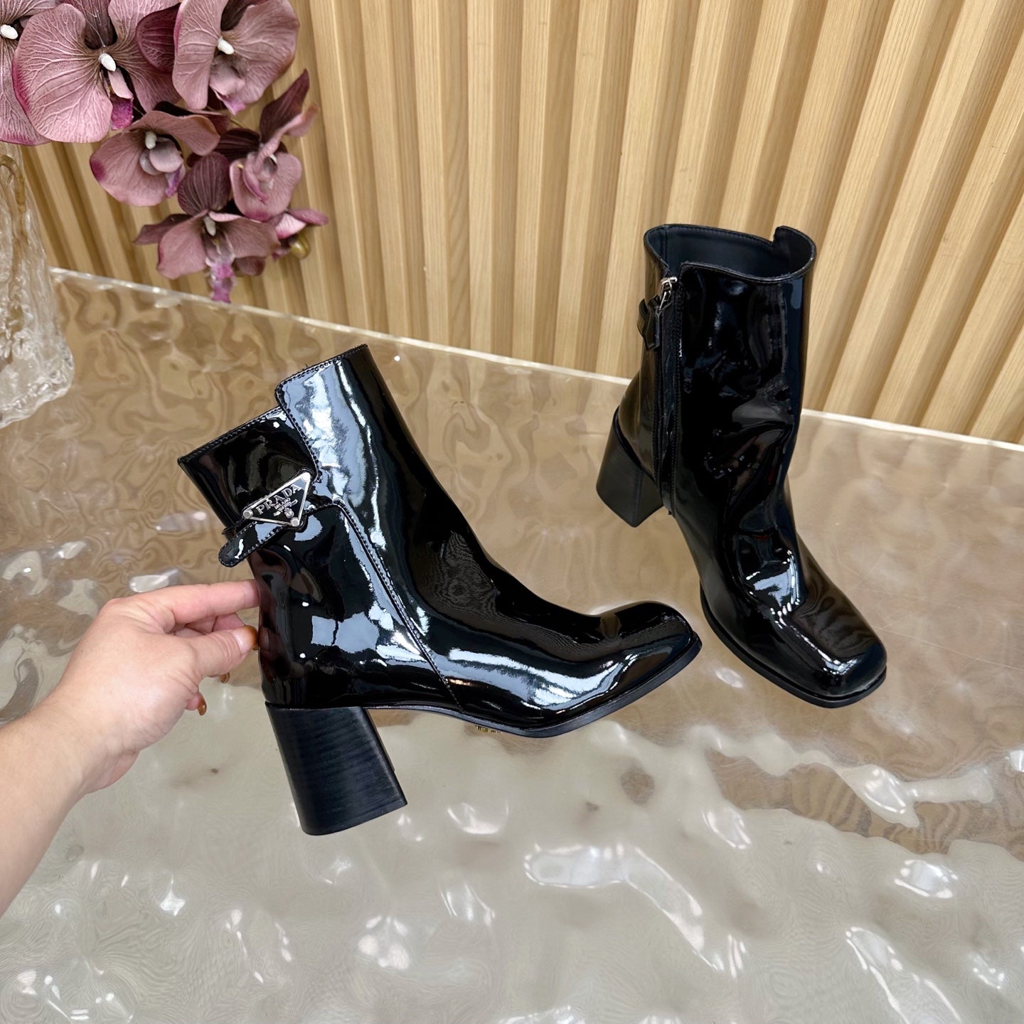 Prada 25 Boot Black Patent Leather 498227
