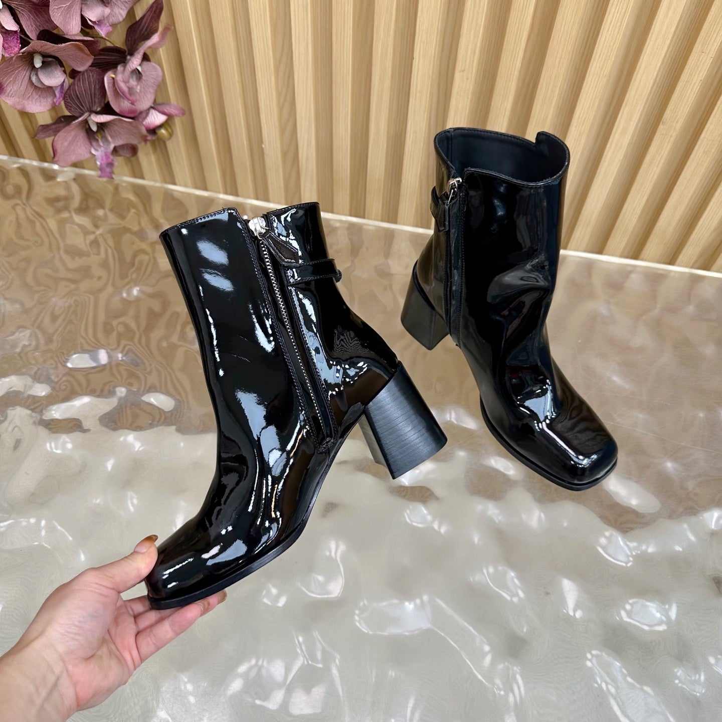 Prada 25 Boot Black Patent Leather 498227