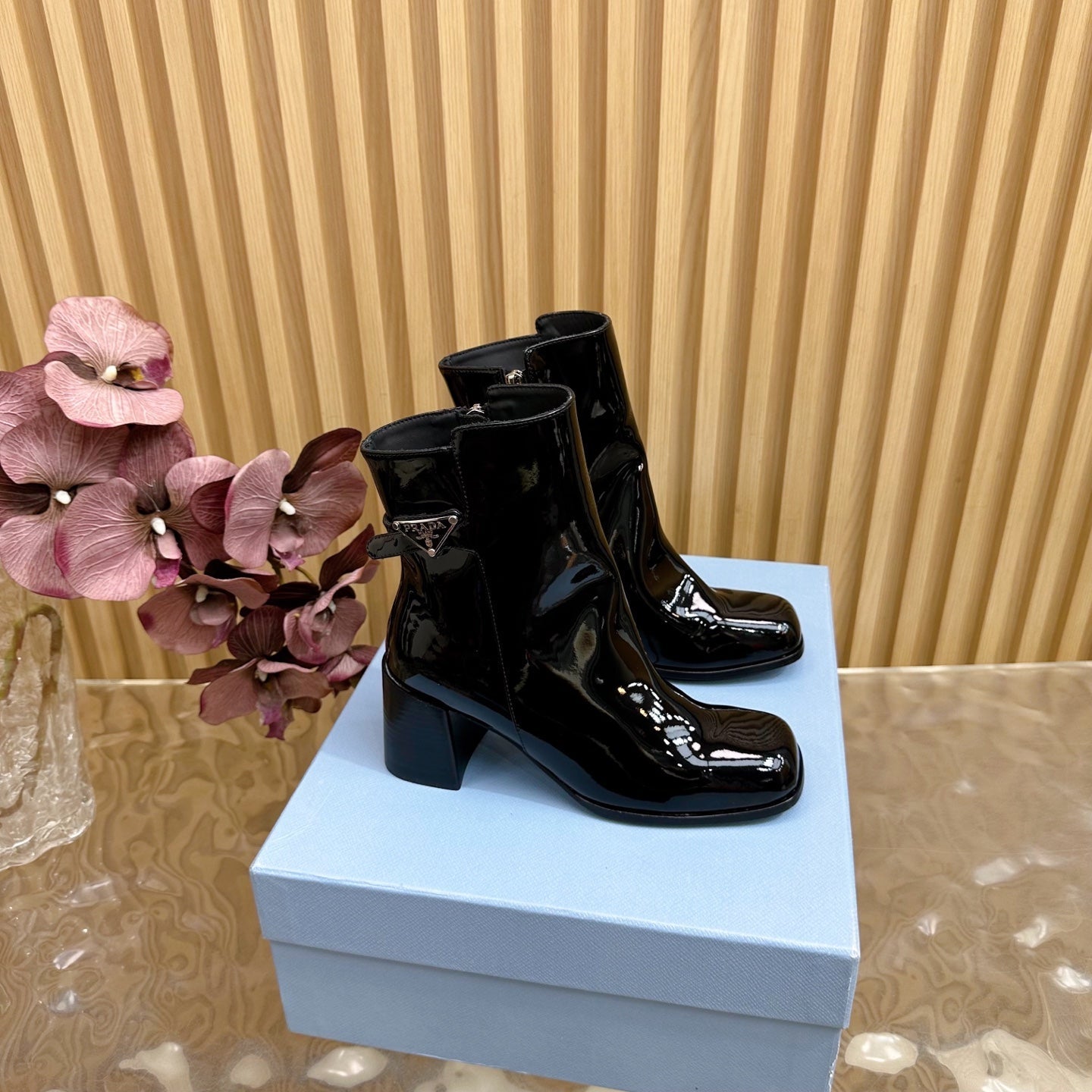 Prada 25 Boot Black Patent Leather 498227