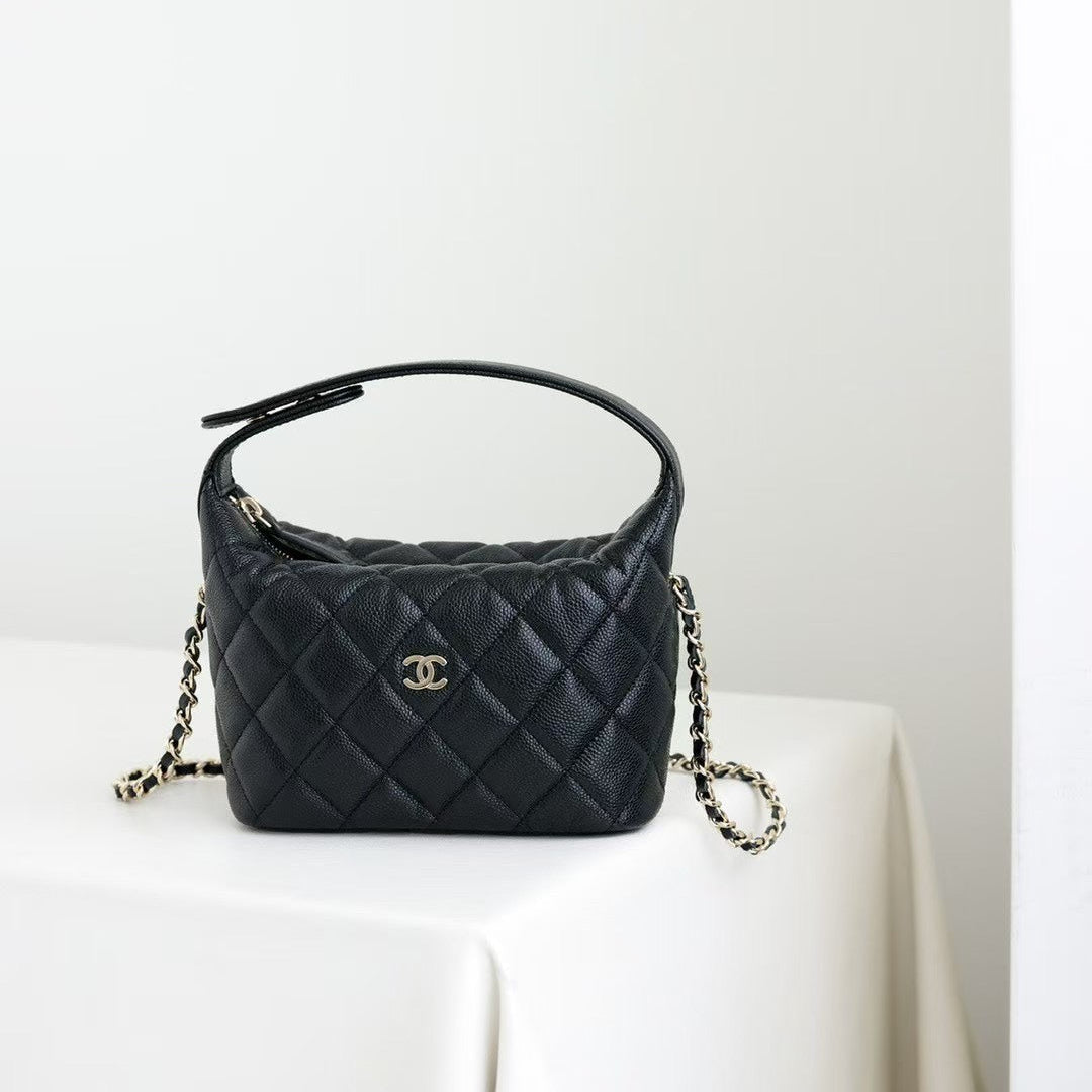 CC 25C Hobo Bag Black Caviar Calfskin Silver Hardware 243623