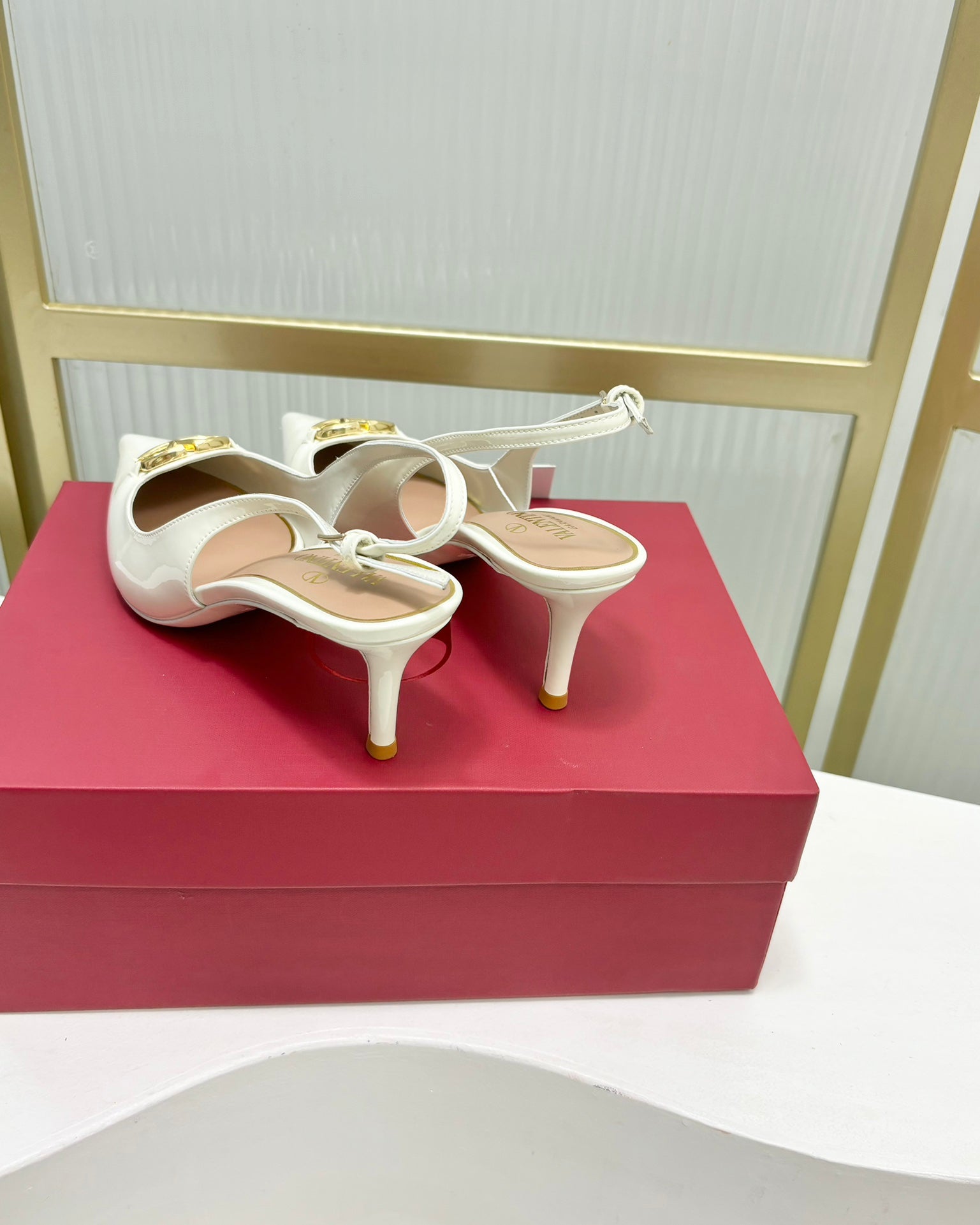 Vlogo The Bold Edition Slingback Pumps 60mm White Glossy Cowhide 843653