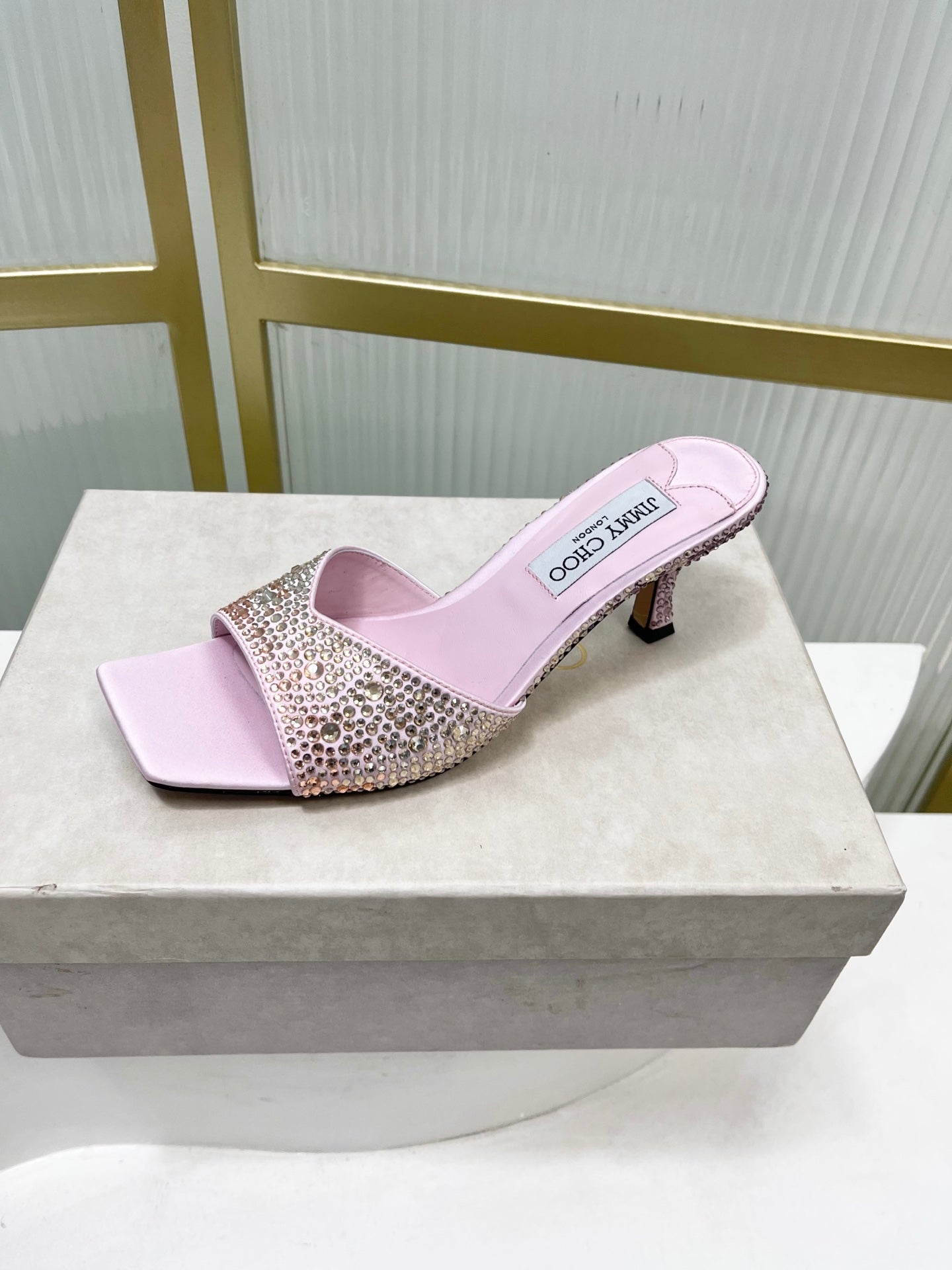 Jimmy 26s High-Heeled Slippers 65 Pastel Pink Diamond Sheepskin  605977