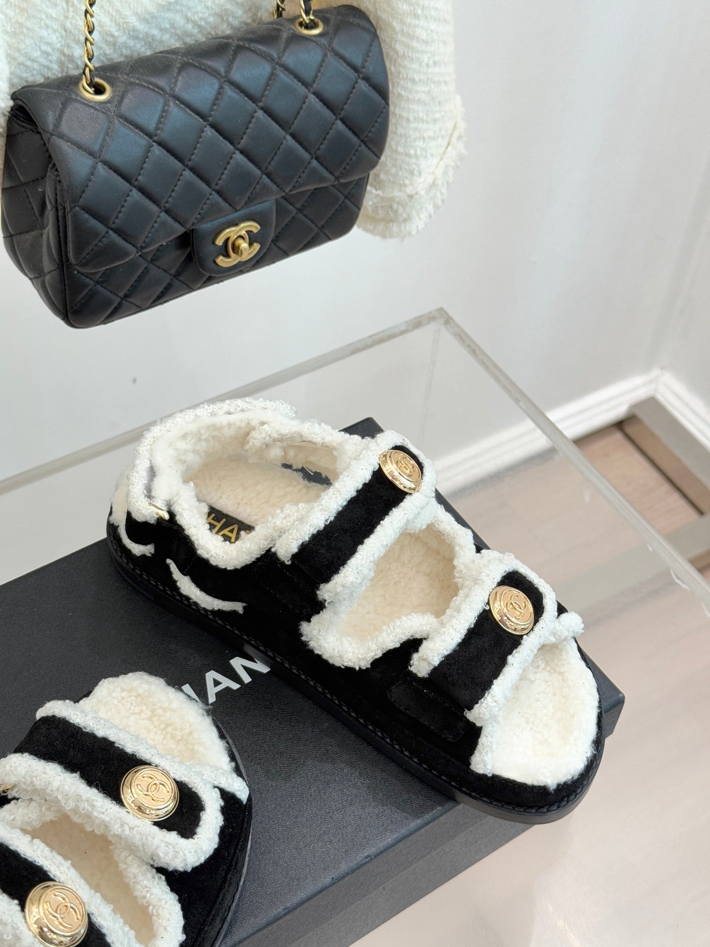 CC 26 Dad Sandal Black mix White Velvet Wool 609762