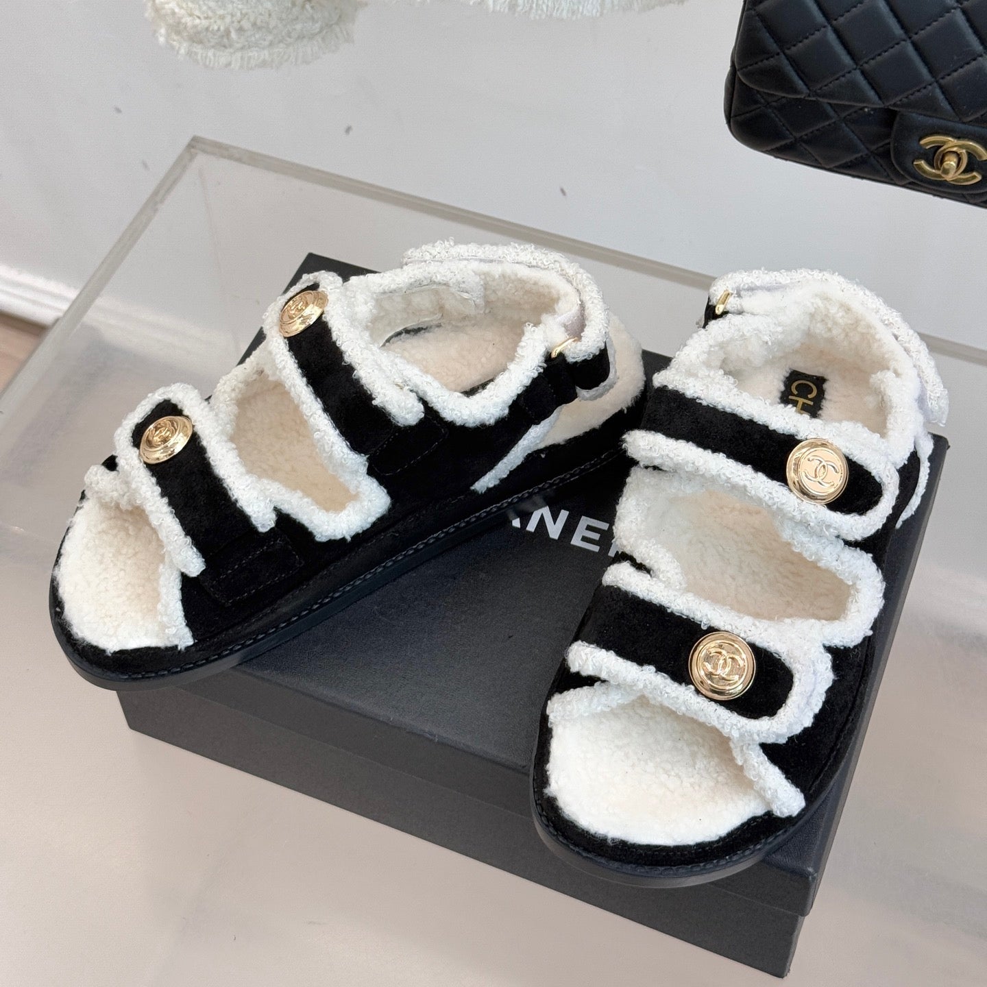 CC 26 Dad Sandal Black mix White Velvet Wool 609762