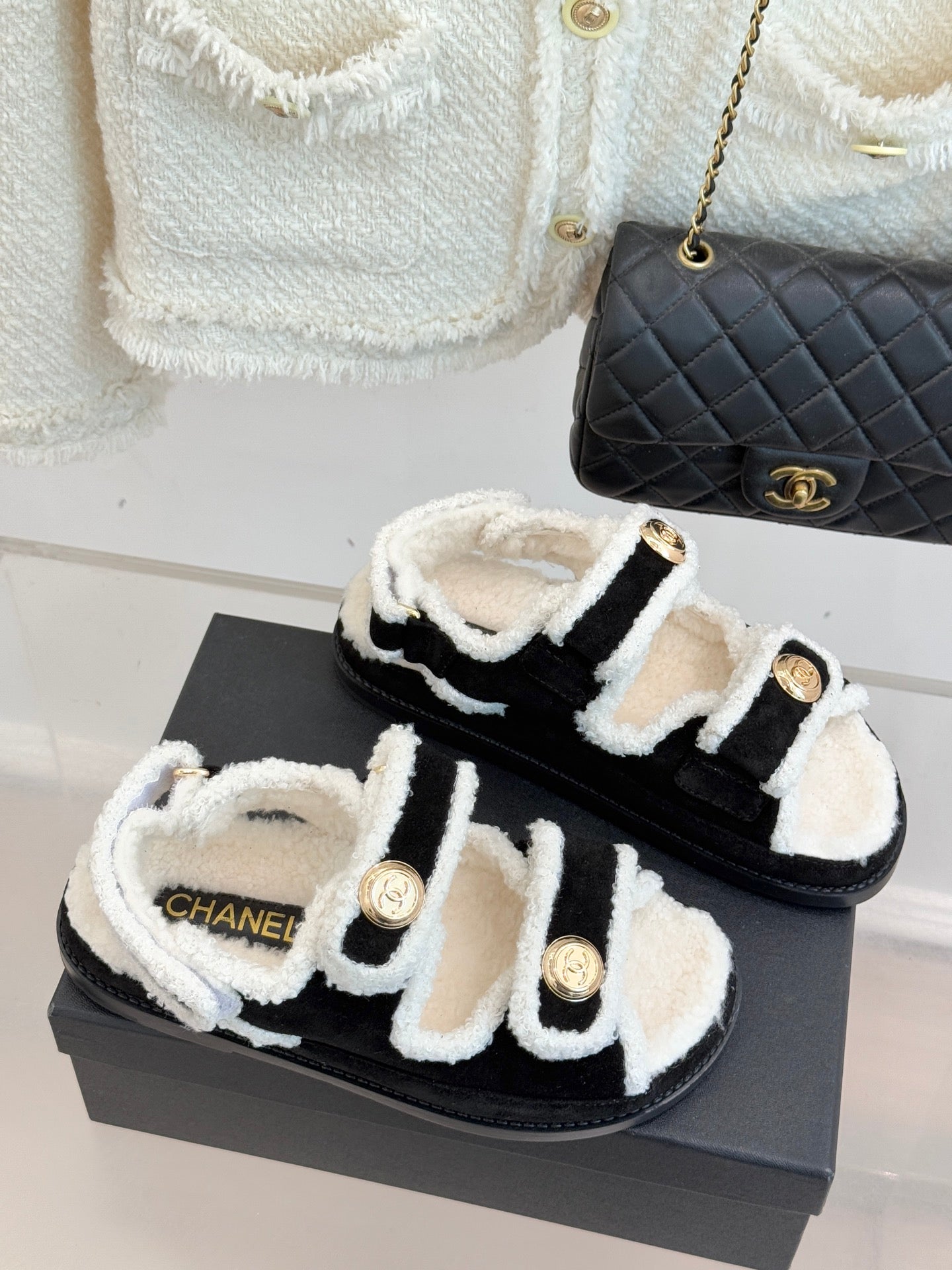 CC 26 Dad Sandal Black mix White Velvet Wool 609762