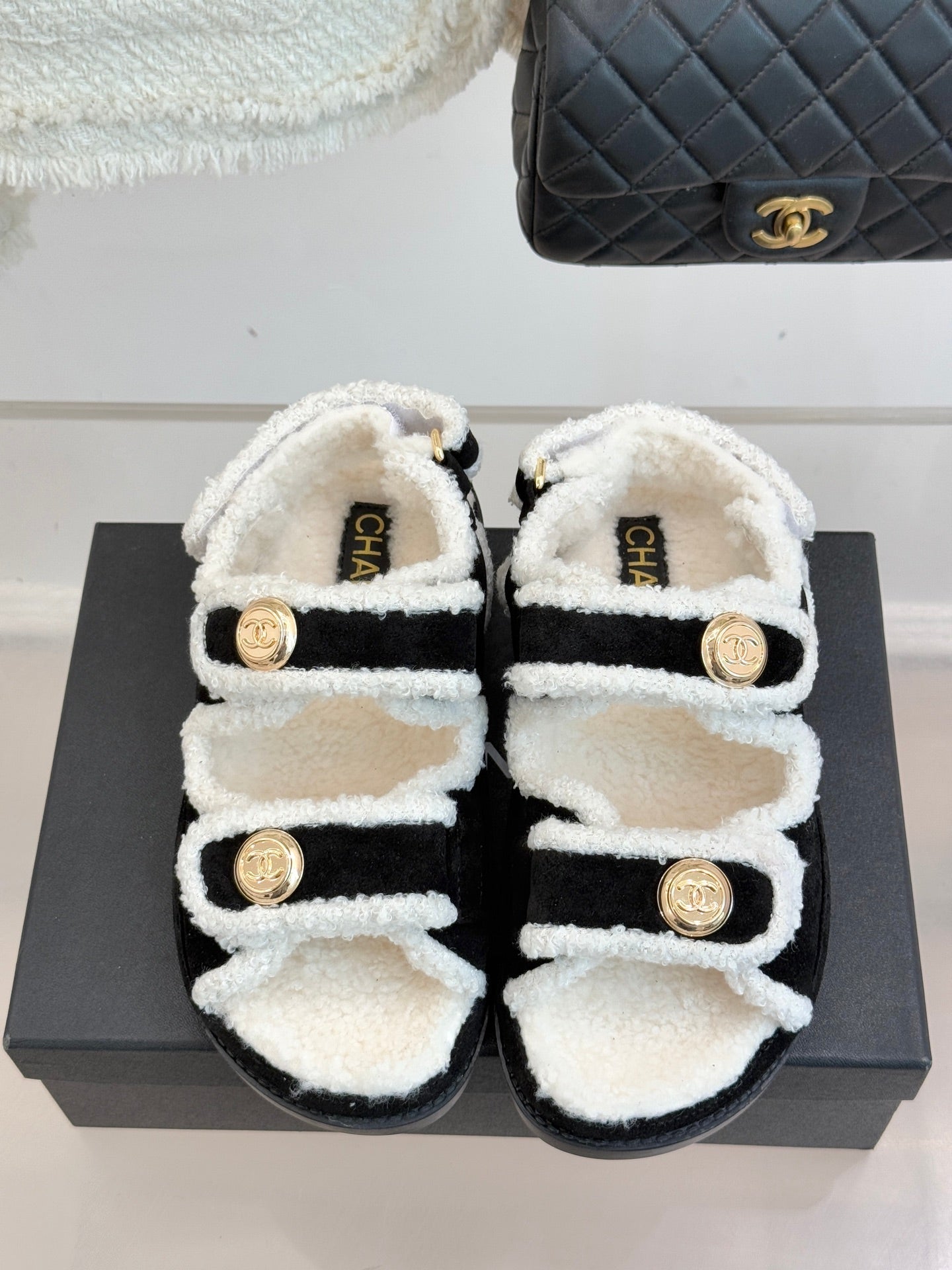CC 26 Dad Sandal Black mix White Velvet Wool 609762