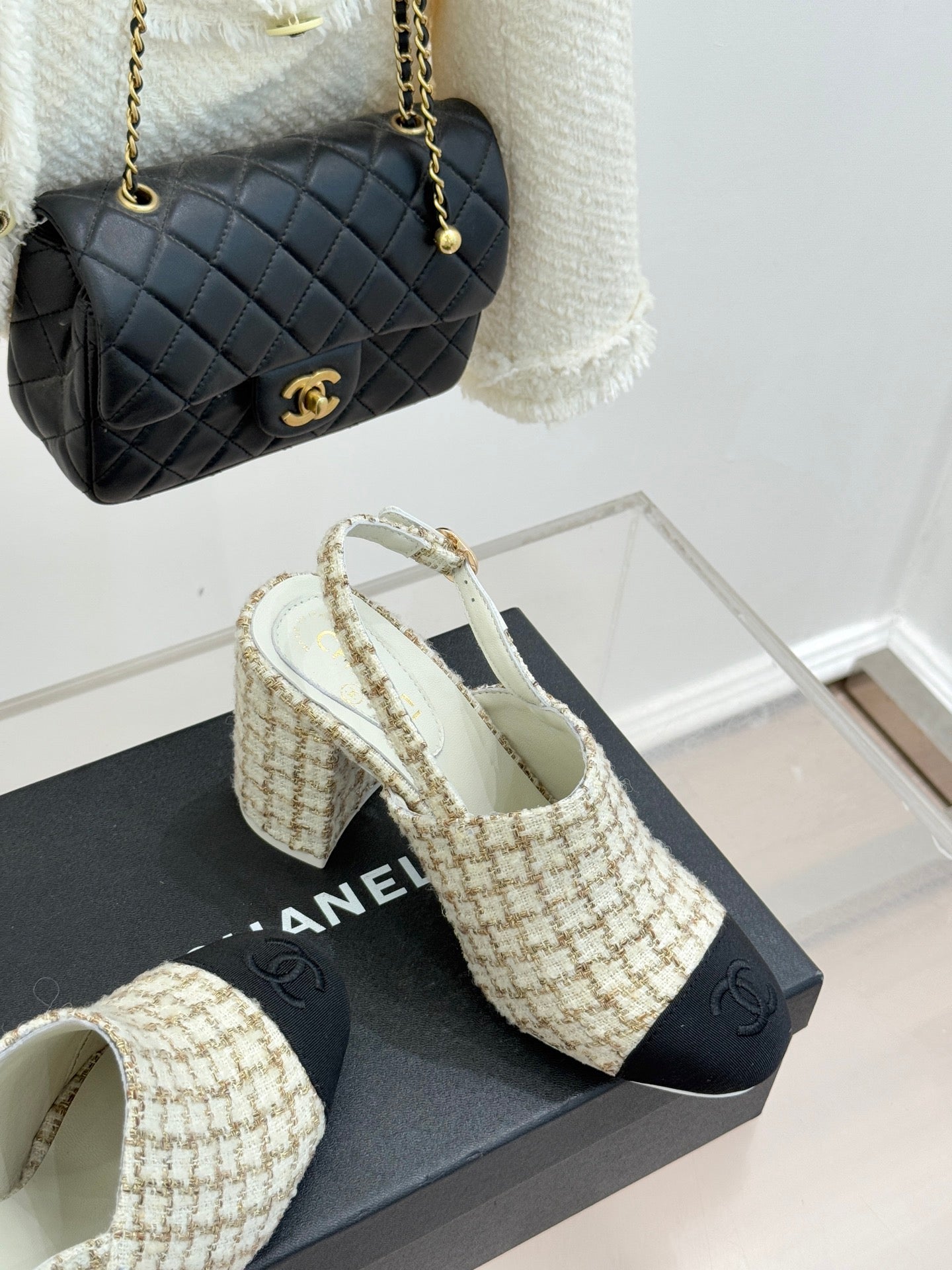 CC 26 Slingback Cream Black Tweed Grosgrain 609987