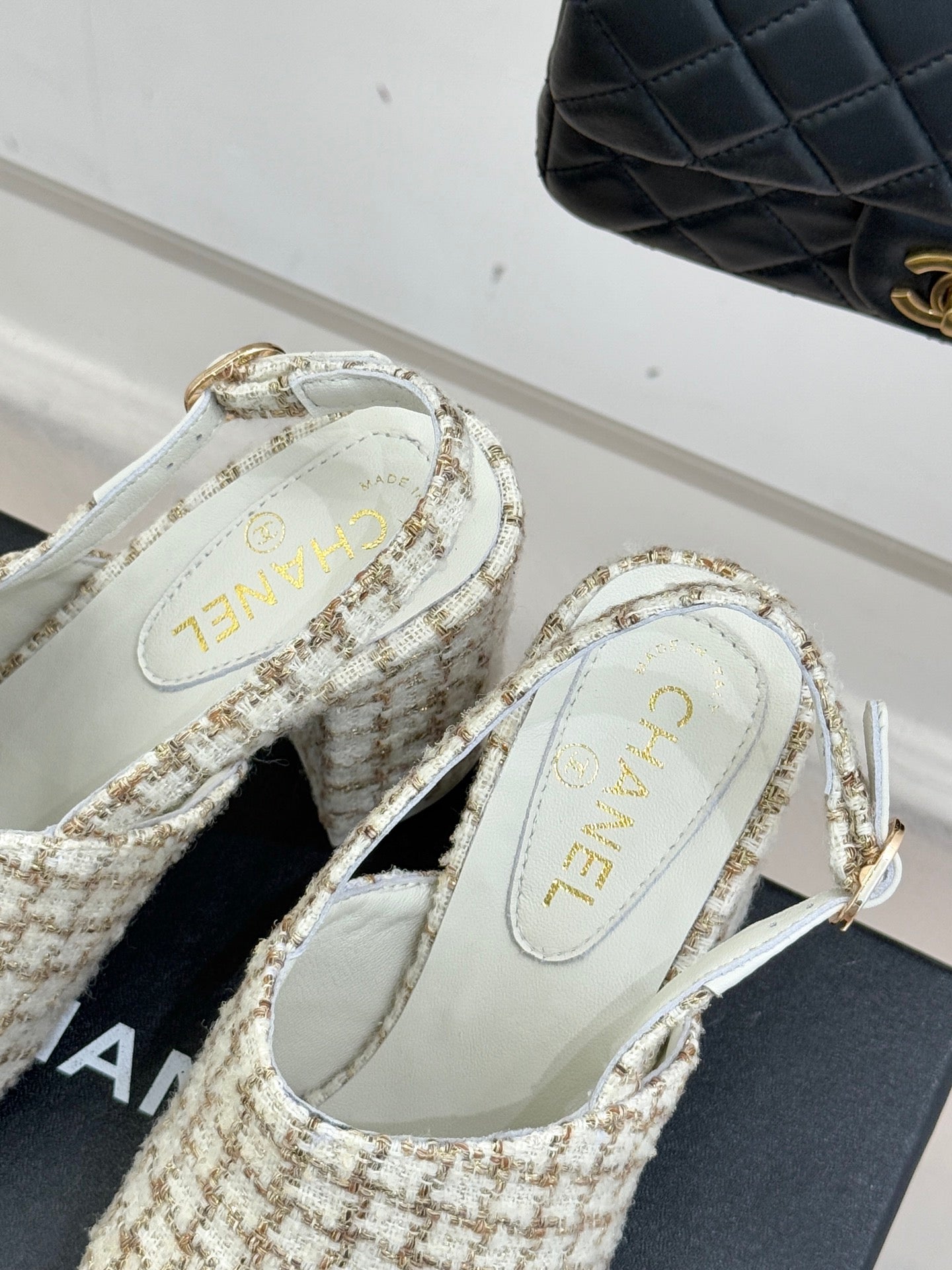 CC 26 Slingback Cream Black Tweed Grosgrain 609987