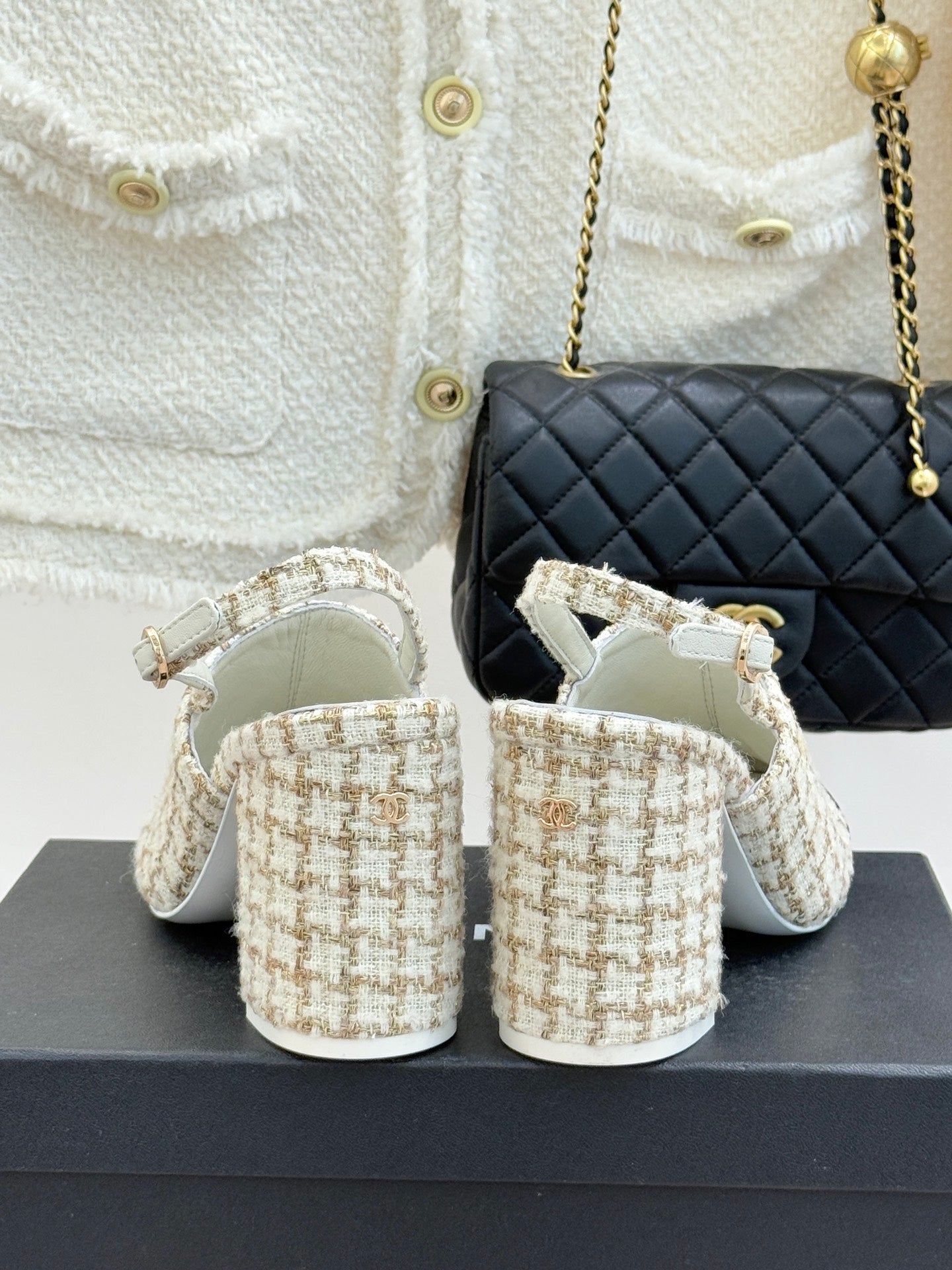 CC 26 Slingback Cream Black Tweed Grosgrain 609987