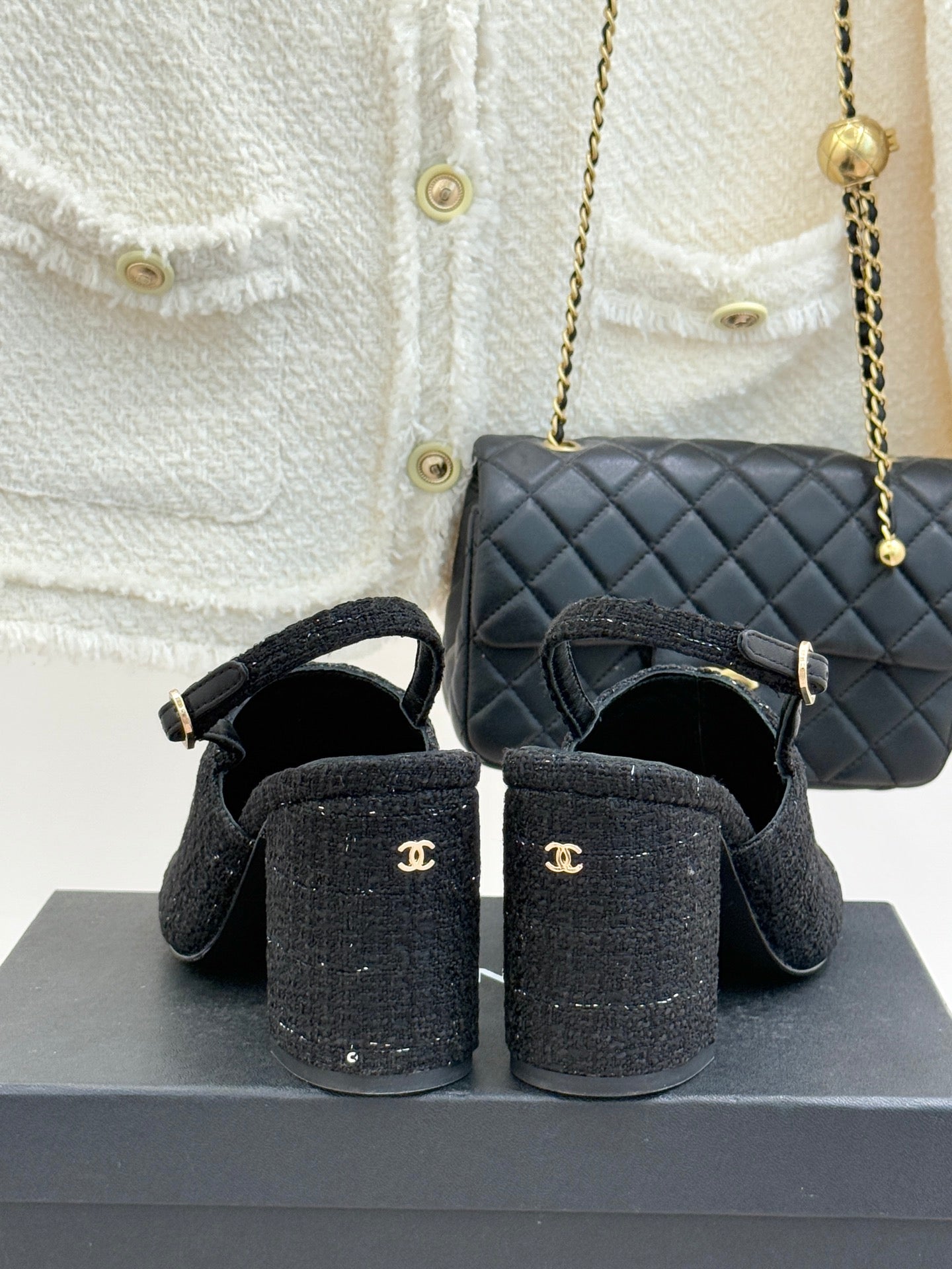 CC 26 Slingback Black Tweed Grosgrain 609988