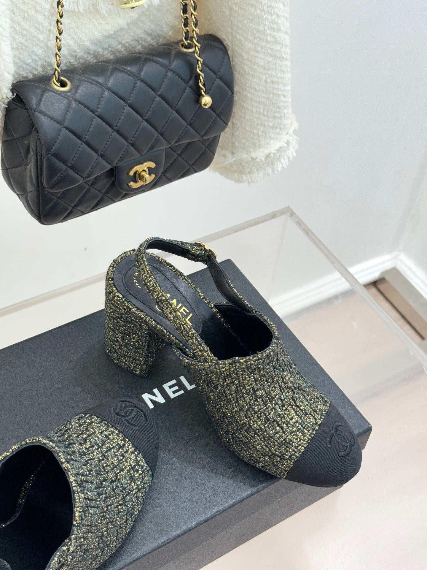 CC 26 Slingback Gold mix Black Tweed Grosgrain 609989