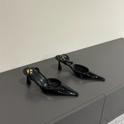 AIMÃ‰E SLINGBACK PUMPS IN BLACK GLOSSY LAMBSKIN