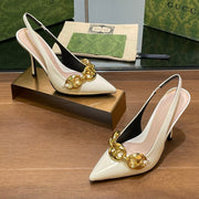 GG HIGH SLINGBACK 10.5 CM IN WHITE GLOSSY CALFSKIN