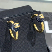Chanel 2026 Navy Blue Enamel Ball Double C Hoop Earrings