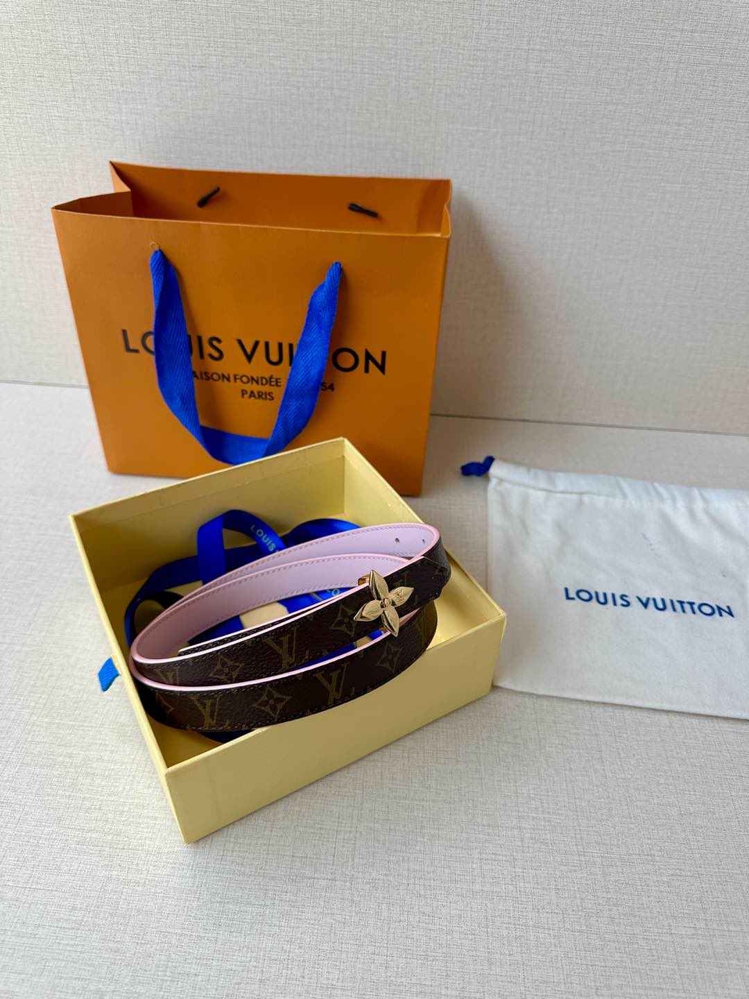 LV Flowergram 20mm Reversible Belt Pink Brown Calfskin