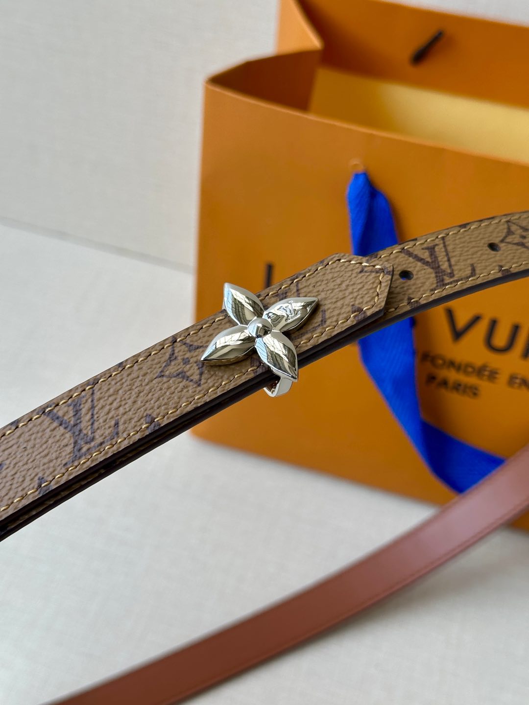 LV Flowergram 20mm Reversible Belt Brown Calfskin