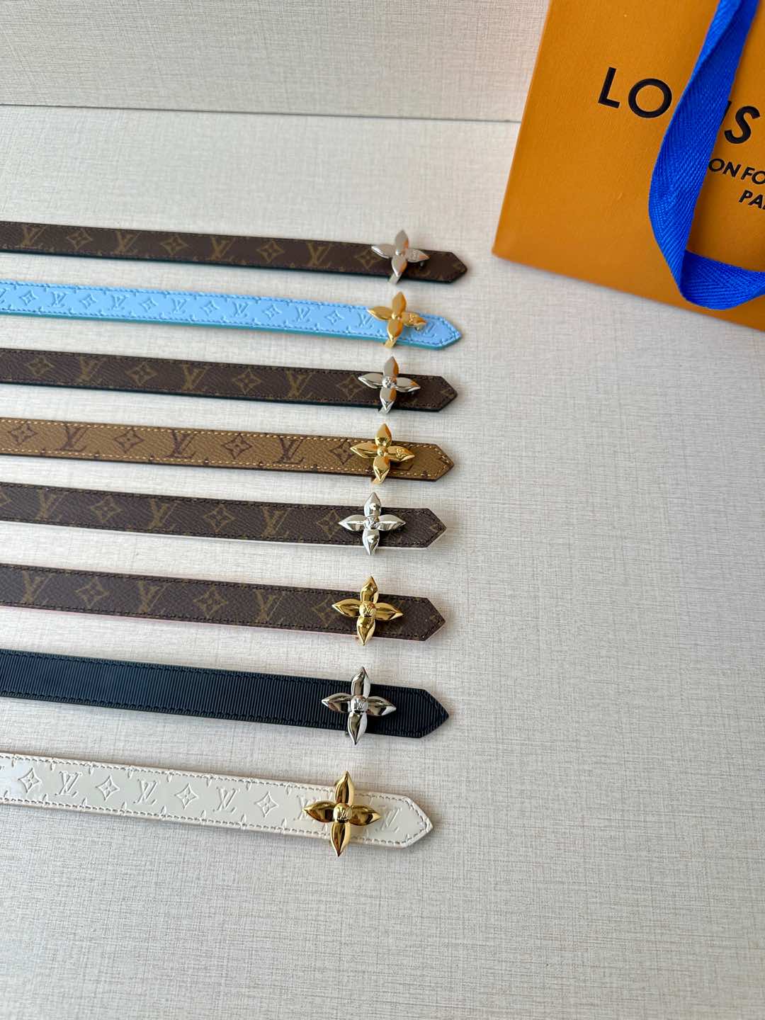 LV Flowergram 20mm Reversible Belt White Brown Calfskin