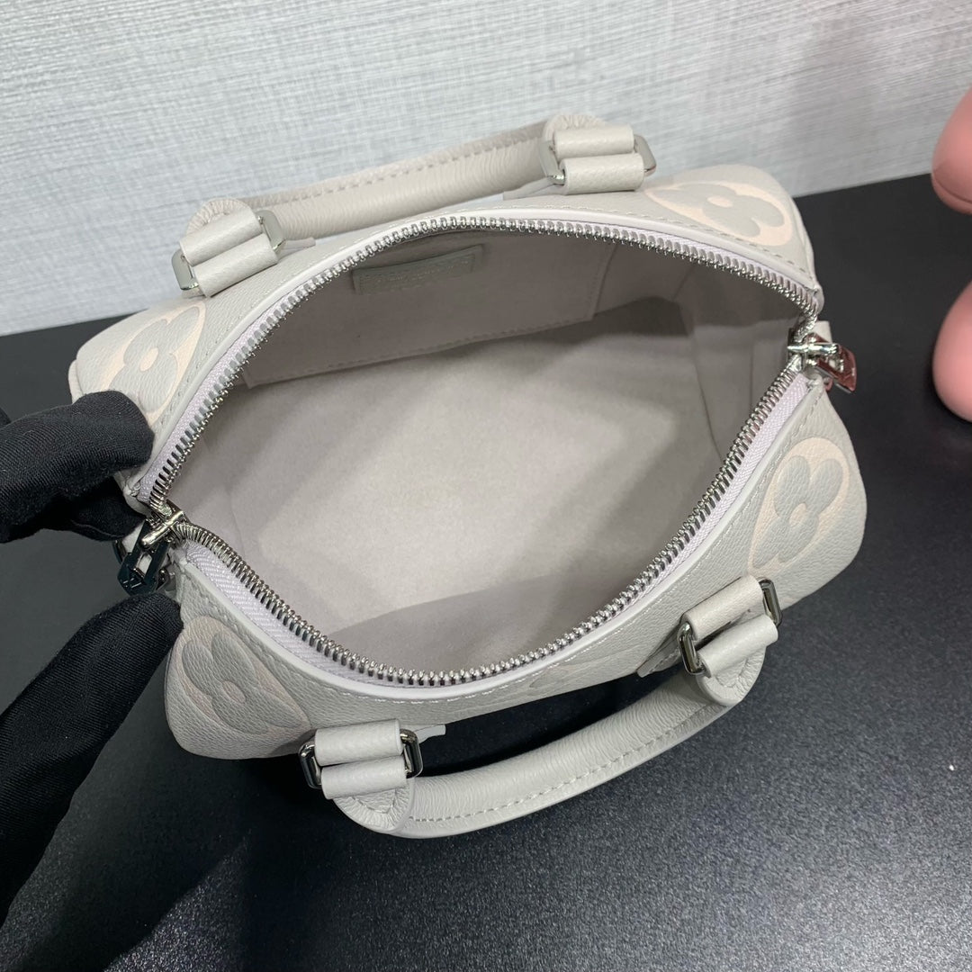 LV Speedy Bandouliere 20 Brume Gray Monogram Empreinte Leather 205495