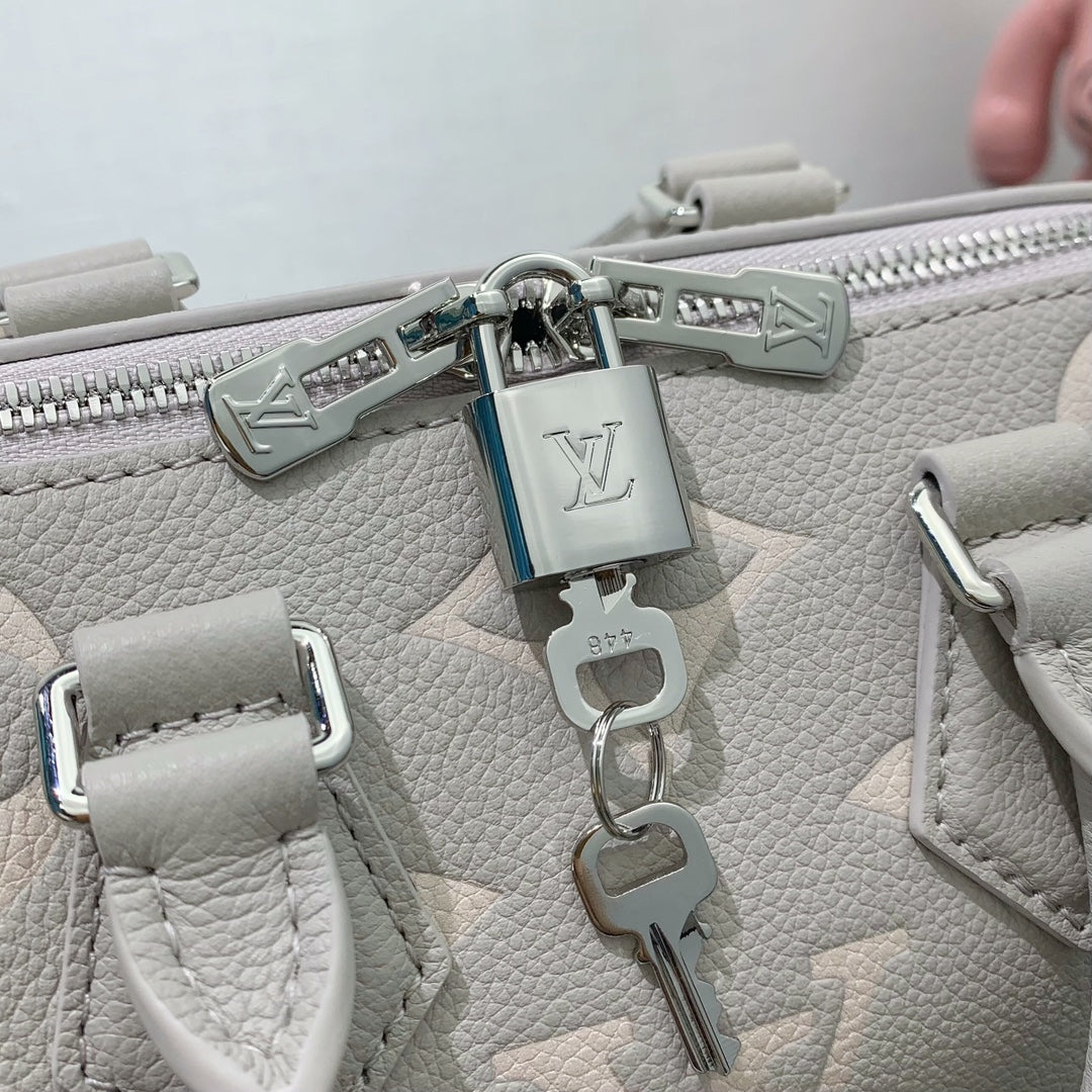 LV Speedy Bandouliere 20 Brume Gray Monogram Empreinte Leather 205495