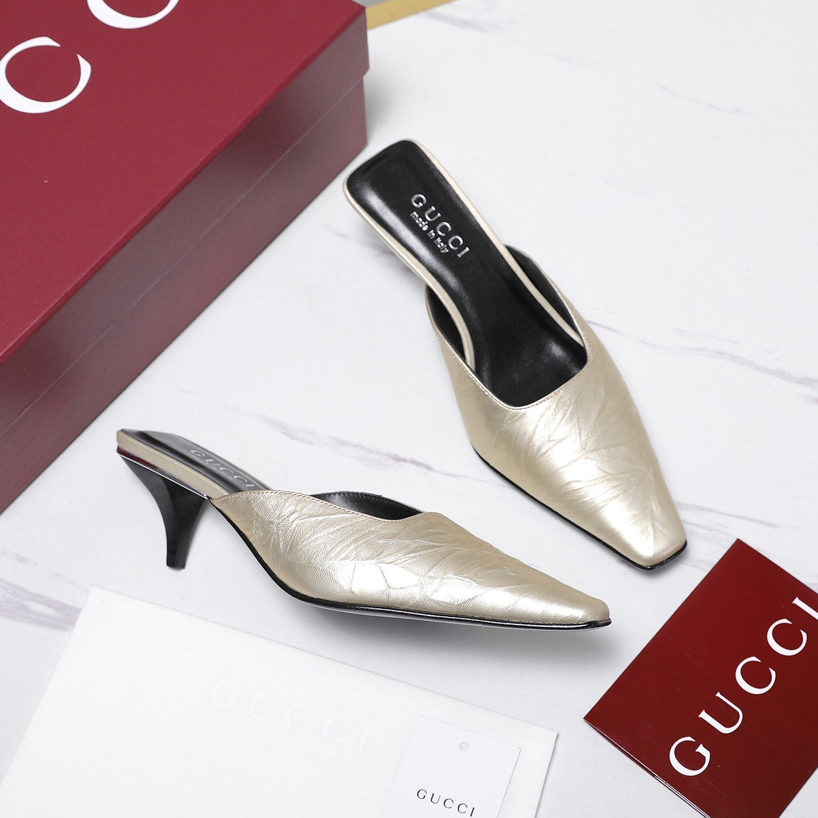 GG 26ss High Heel Mule 60 Metallic Gold Sheepskin 601083