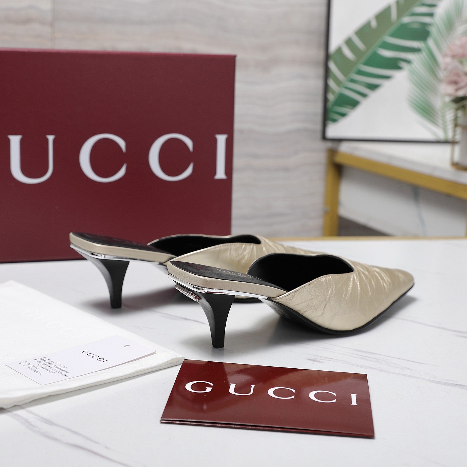 GG 26ss High Heel Mule 60 Metallic Gold Sheepskin 601083