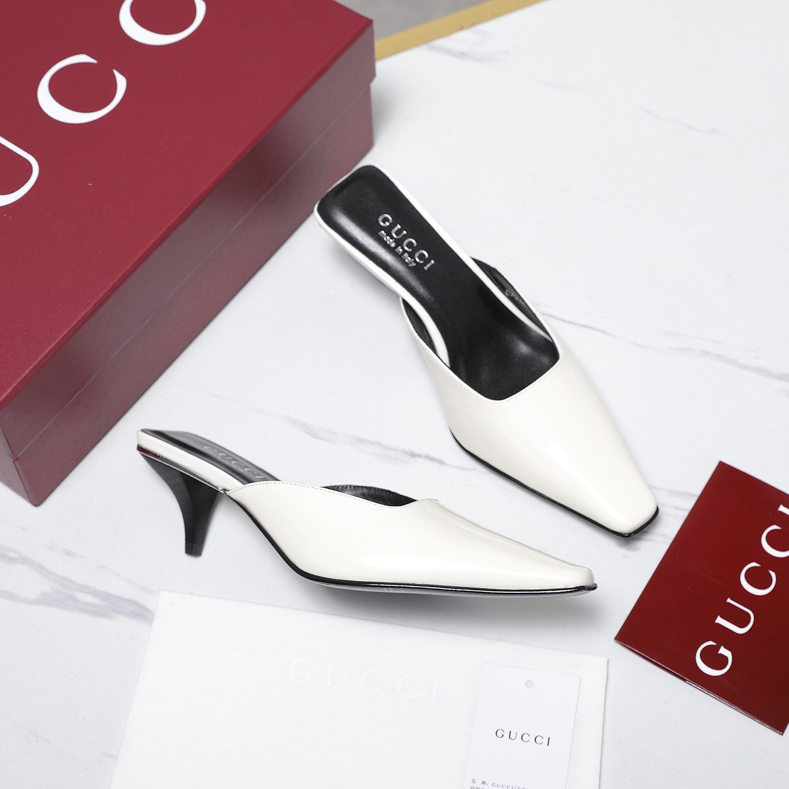 GG 26ss High Heel Mule 60 White Sheepskin 601084