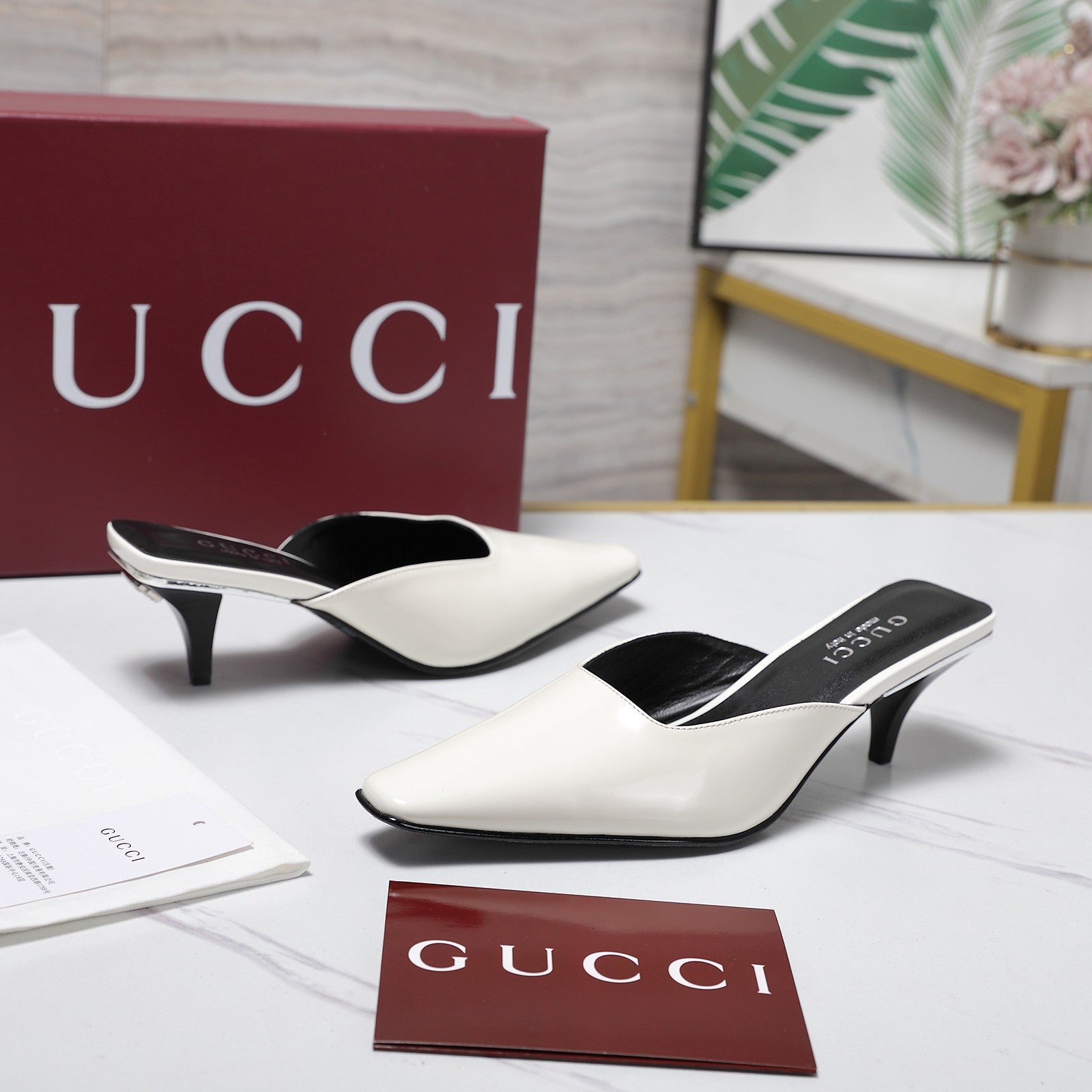 GG 26ss High Heel Mule 60 White Sheepskin 601084