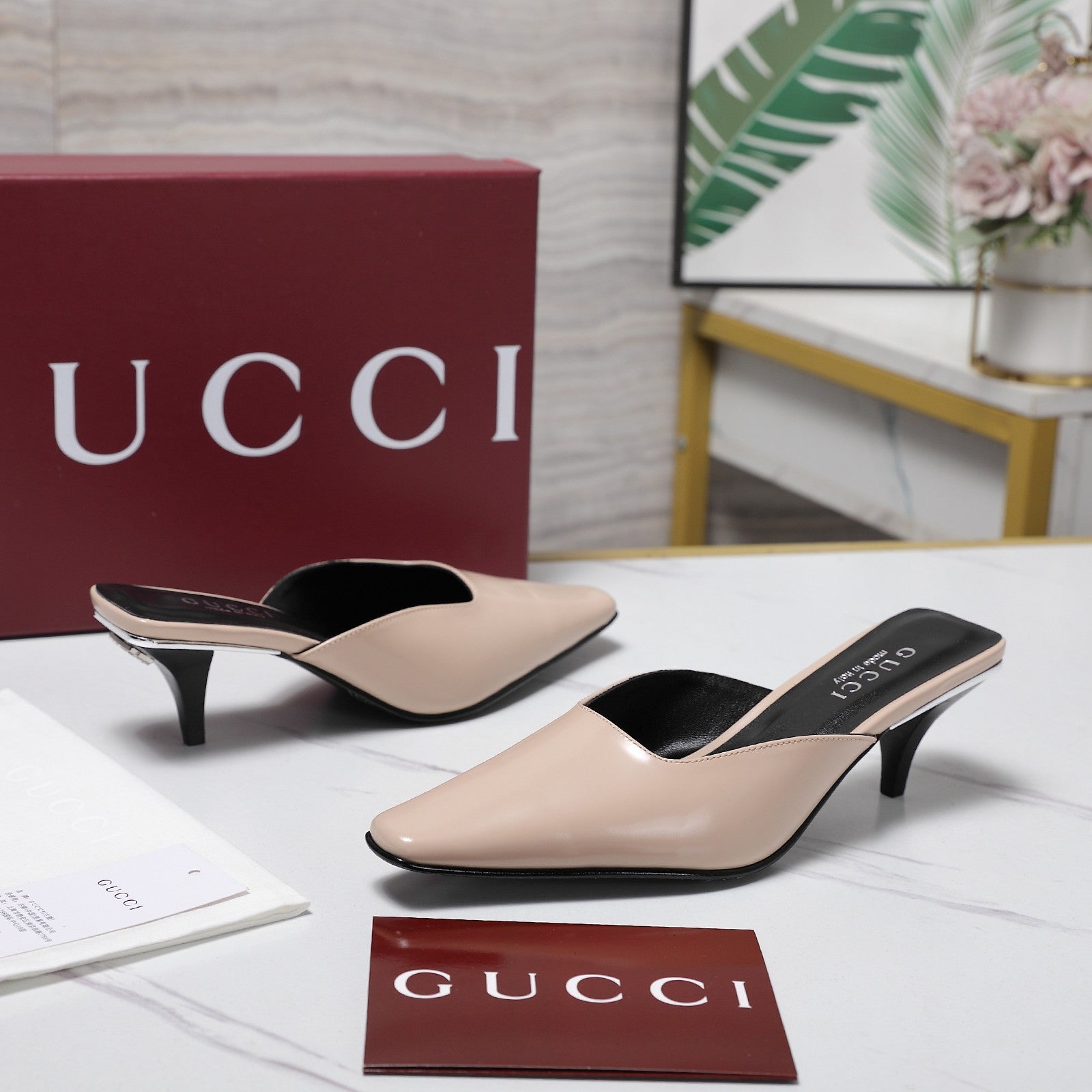 GG 26ss High Heel Mule 60 Light Beige Sheepskin 601085