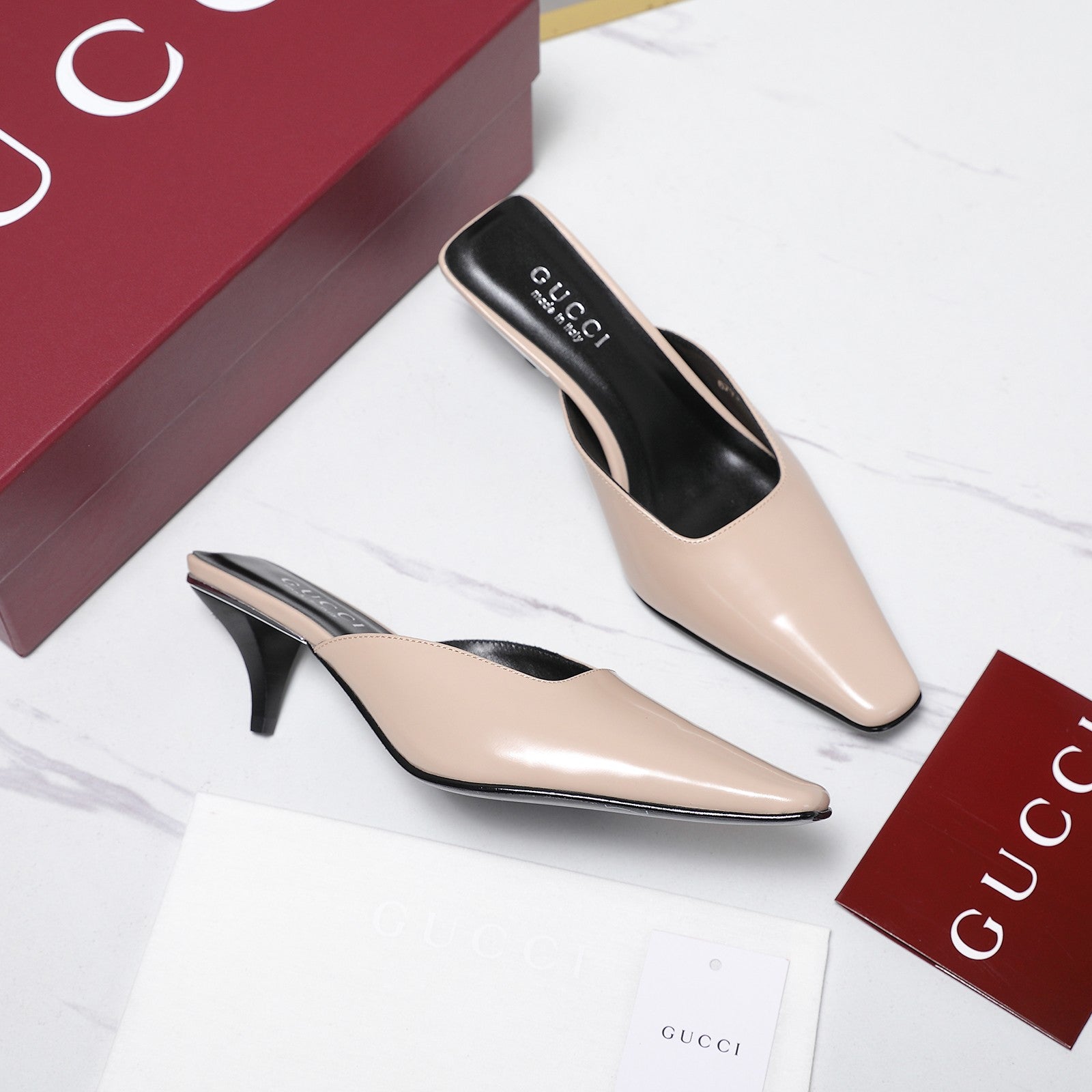 GG 26ss High Heel Mule 60 Light Beige Sheepskin 601085