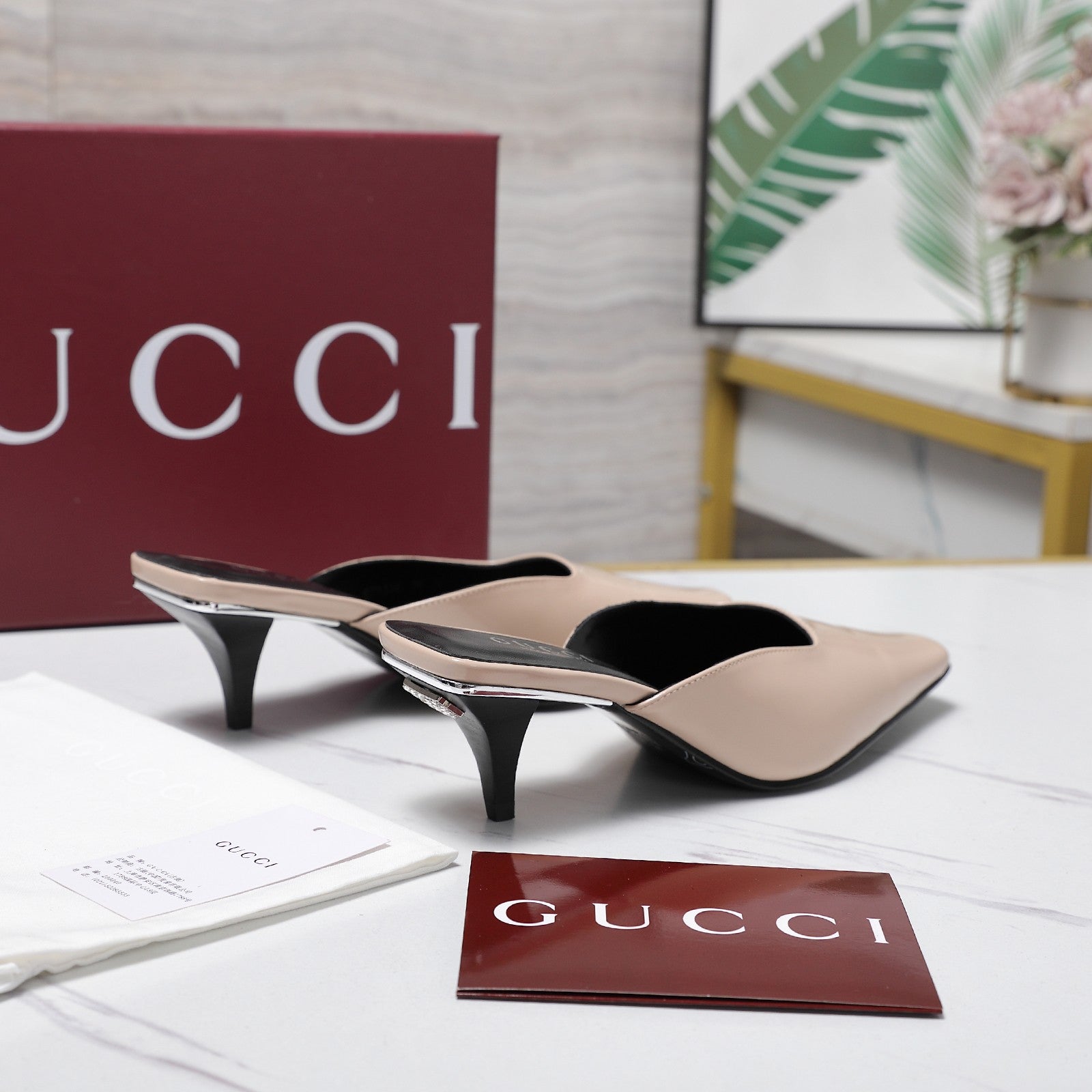 GG 26ss High Heel Mule 60 Light Beige Sheepskin 601085