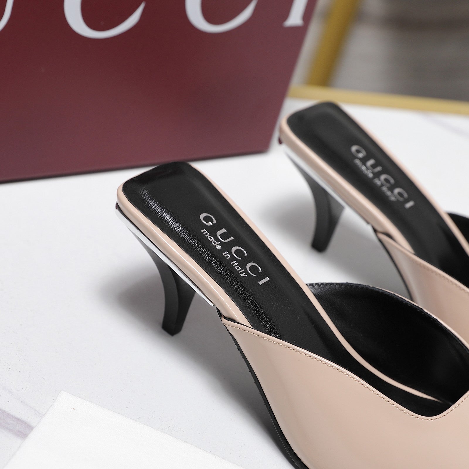 GG 26ss High Heel Mule 60 Light Beige Sheepskin 601085