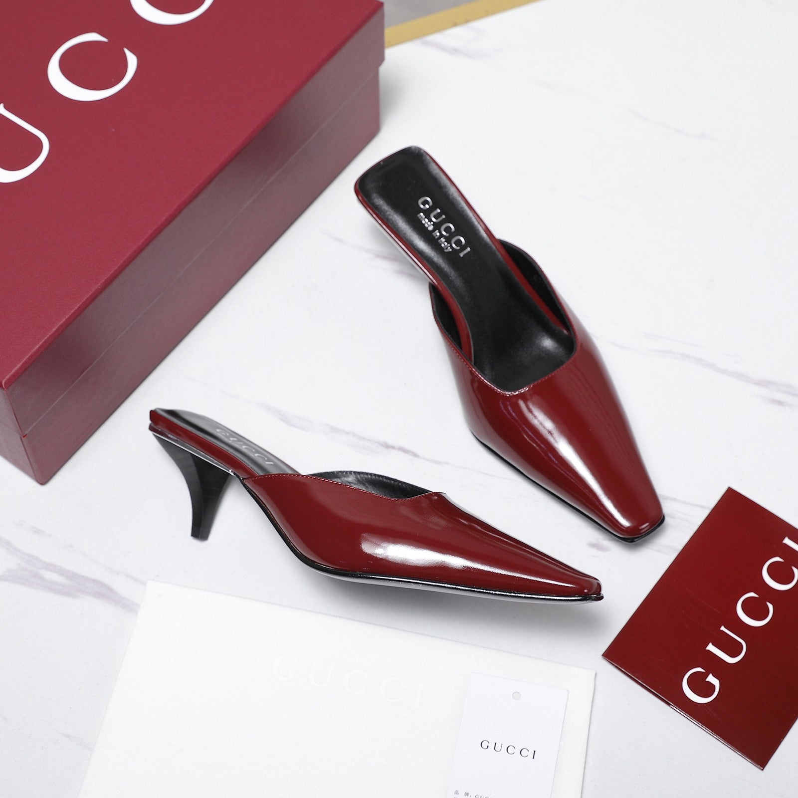 GG 26ss High Heel Mule 60 Dark Red Sheepskin 601086